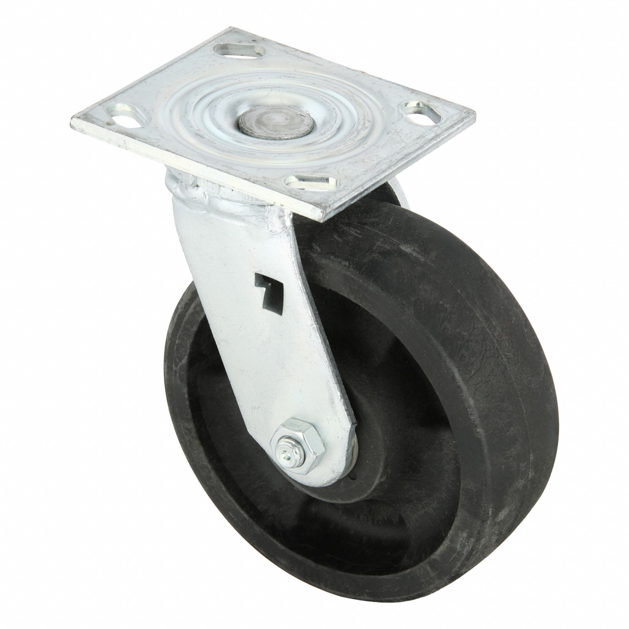 Plate Caster: Swivel, No Brake, Nylon, 6 in Wheel Dia, 2 in Wheel Wd, 7 1/4 in Mounting Ht