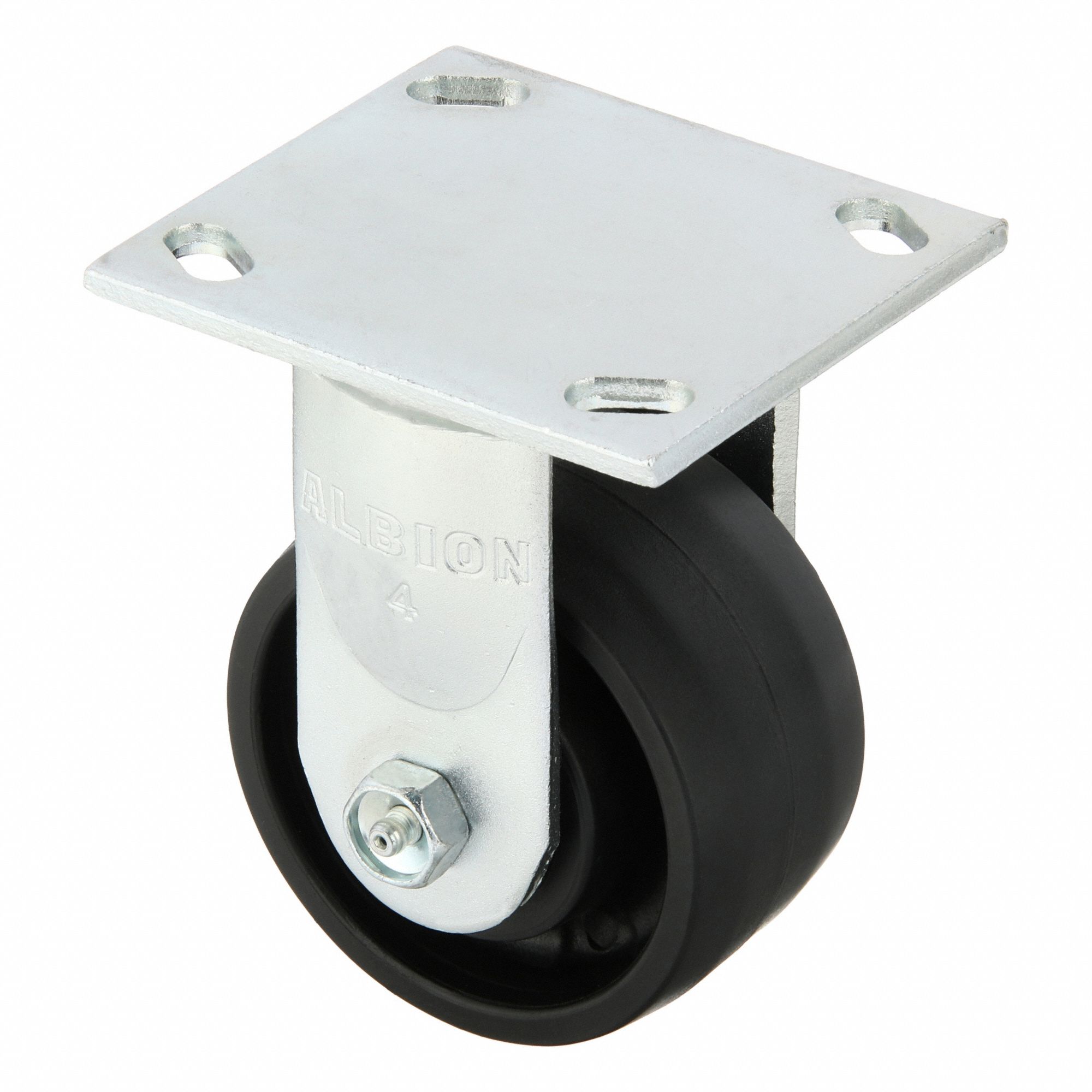 Plate Caster: Rigid, No Brake, Nylon, 4 in Wheel Dia, 2 in Wheel Wd, 5 5/8 in Mounting Ht