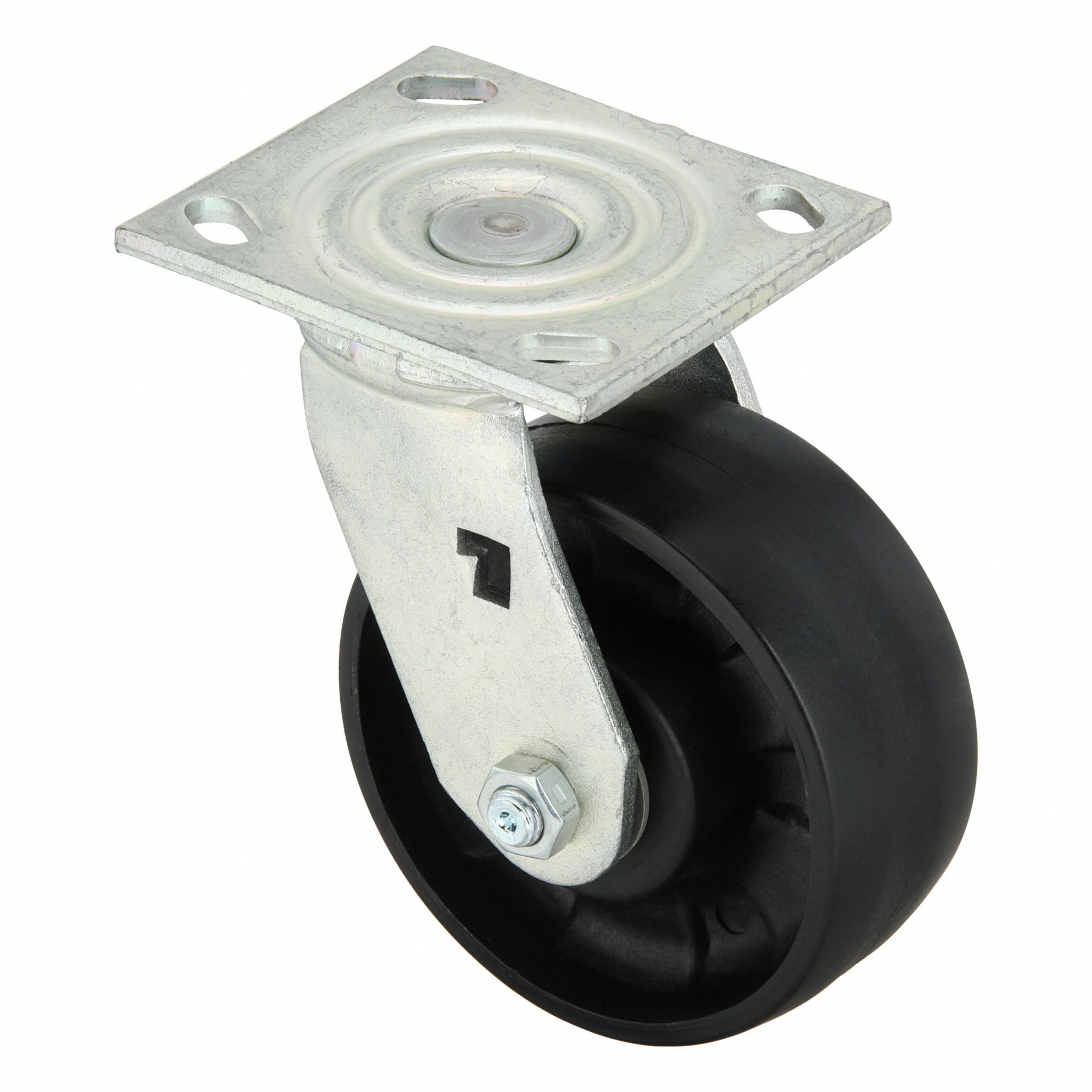 Plate Caster: Swivel, No Brake, Nylon, 5 in Wheel Dia, 2 in Wheel Wd, 6 1/2 in Mounting Ht