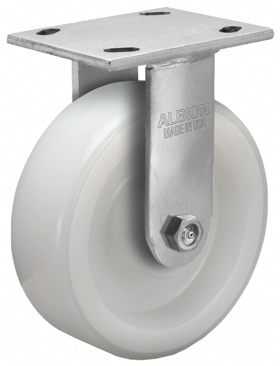 Plate Caster: Rigid, No Brake, Nylon, 6 in Wheel Dia, 2 in Wheel Wd, 7 1/4 in Mounting Ht