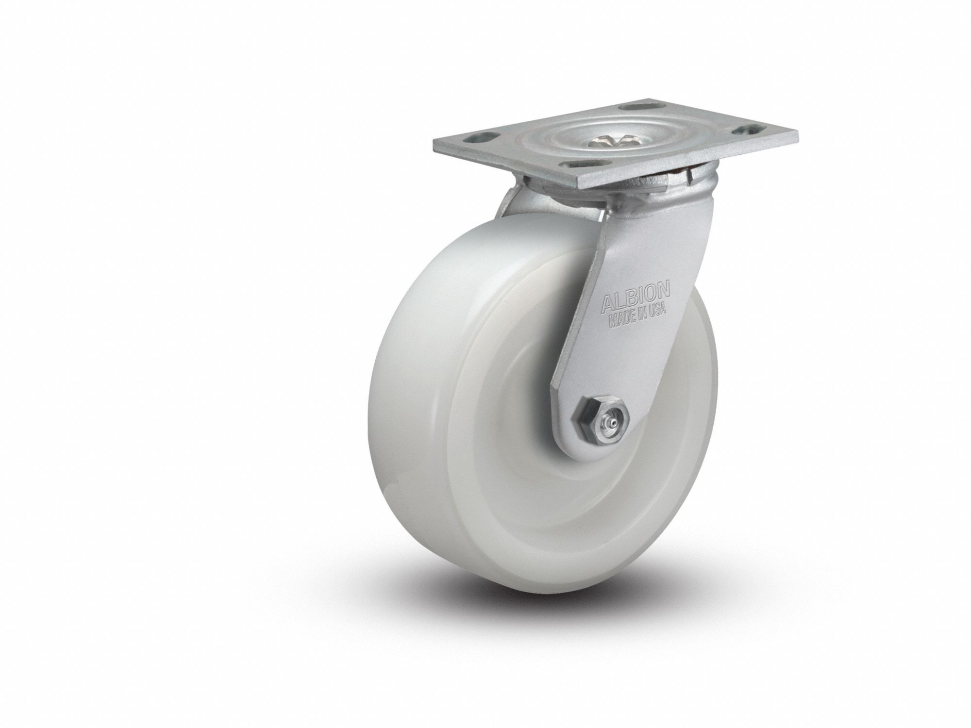 Plate Caster: Swivel, No Brake, Nylon, 5 in Wheel Dia, 2 in Wheel Wd, 6 1/2 in Mounting Ht
