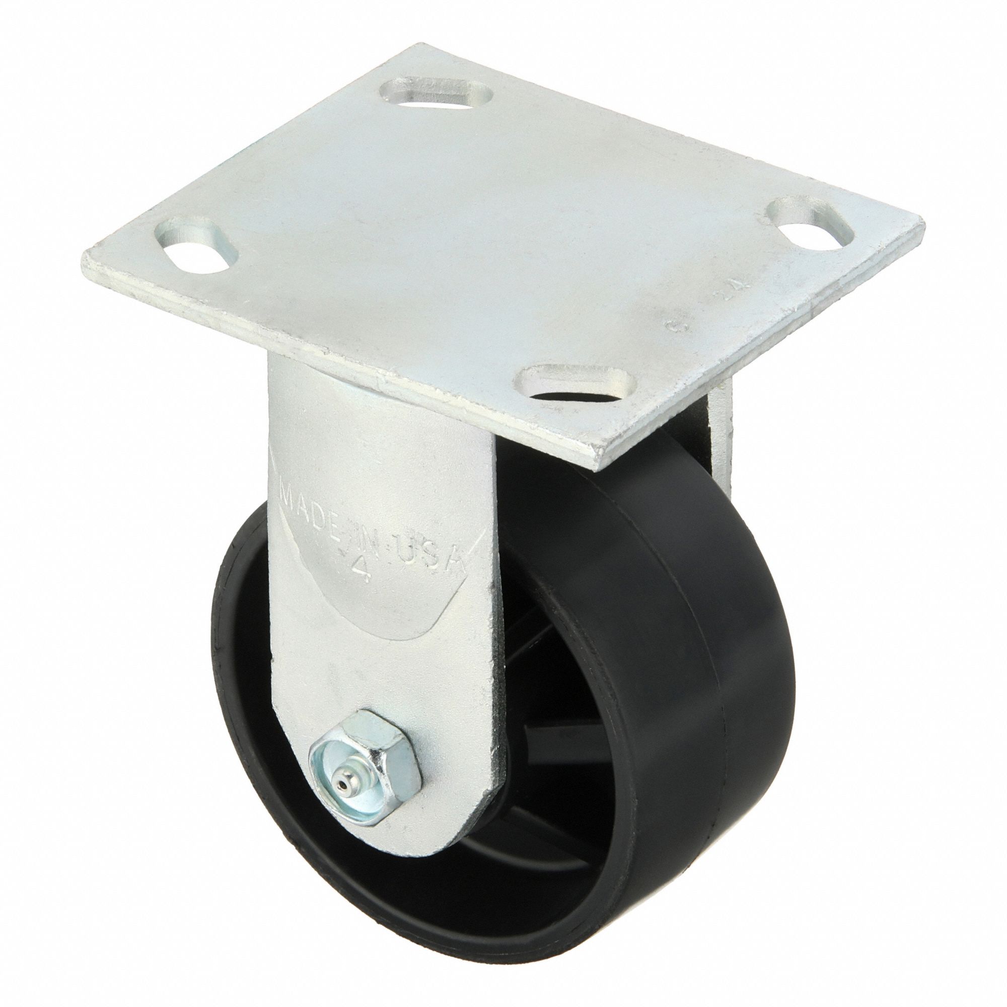 Plate Caster: Rigid, No Brake, Polypropylene, 4 in Wheel Dia, 2 in Wheel Wd, Slot, Rectangle