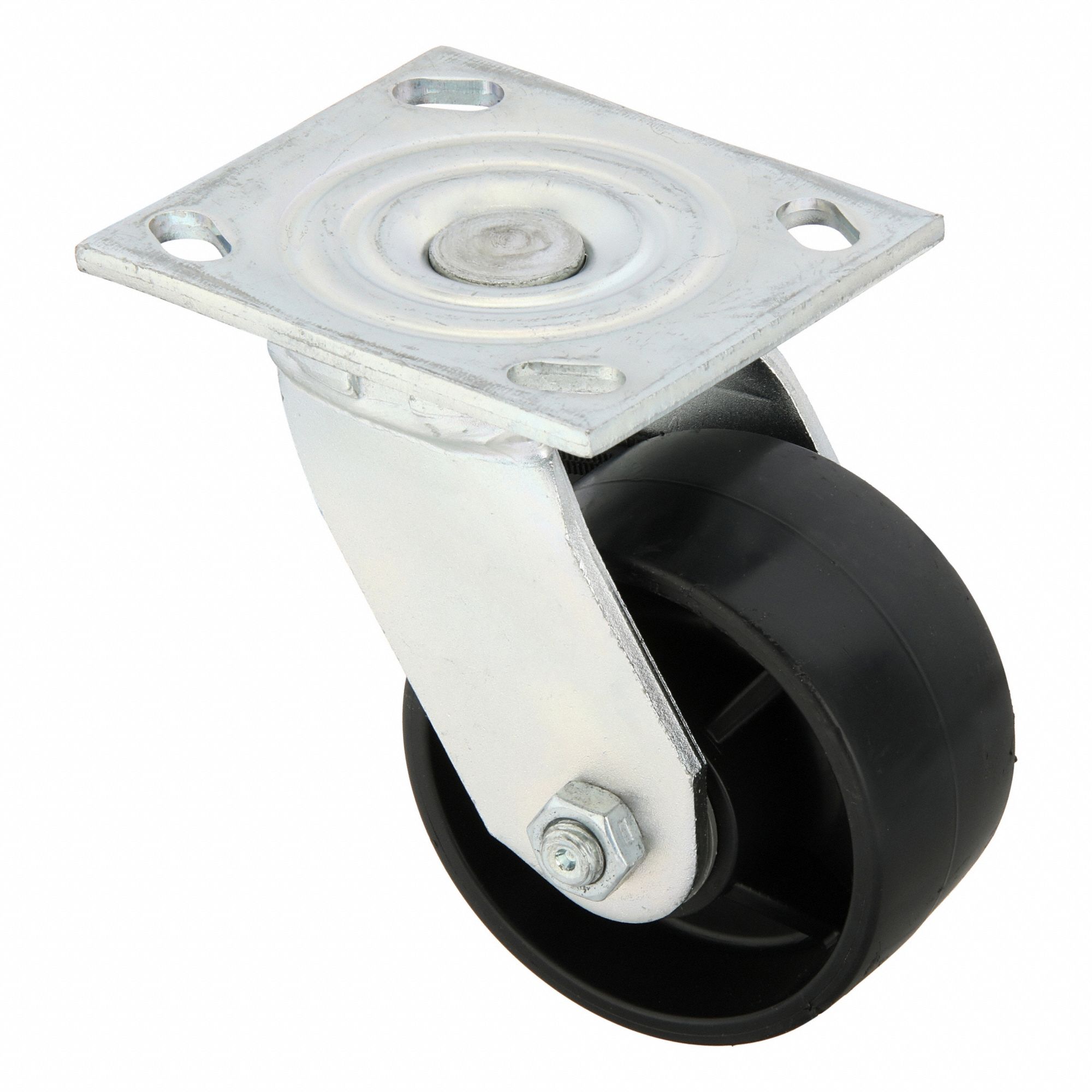 Plate Caster: Swivel, No Brake, Polypropylene, 4 in Wheel Dia, 2 in Wheel Wd, Slot, Rectangle