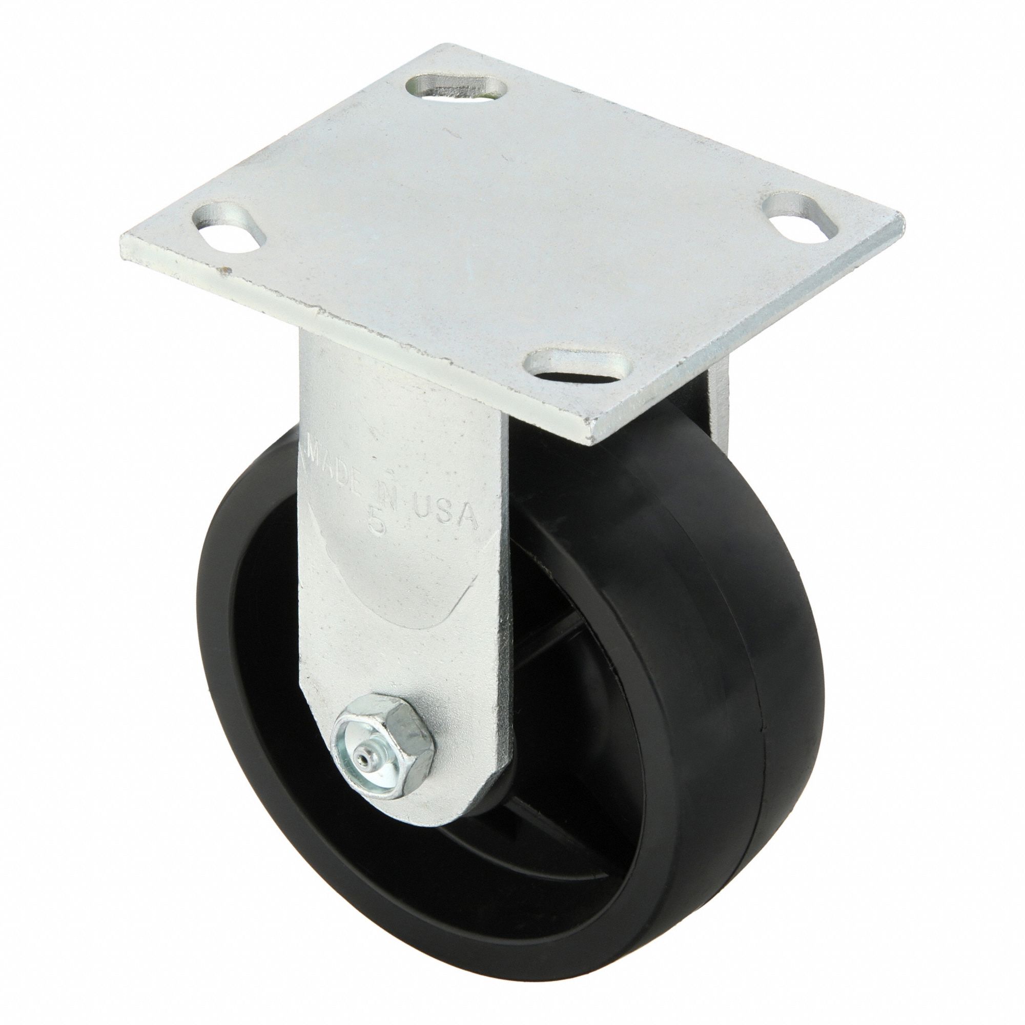 Plate Caster: Rigid, No Brake, Polypropylene, 5 in Wheel Dia, 2 in Wheel Wd, Slot, Rectangle