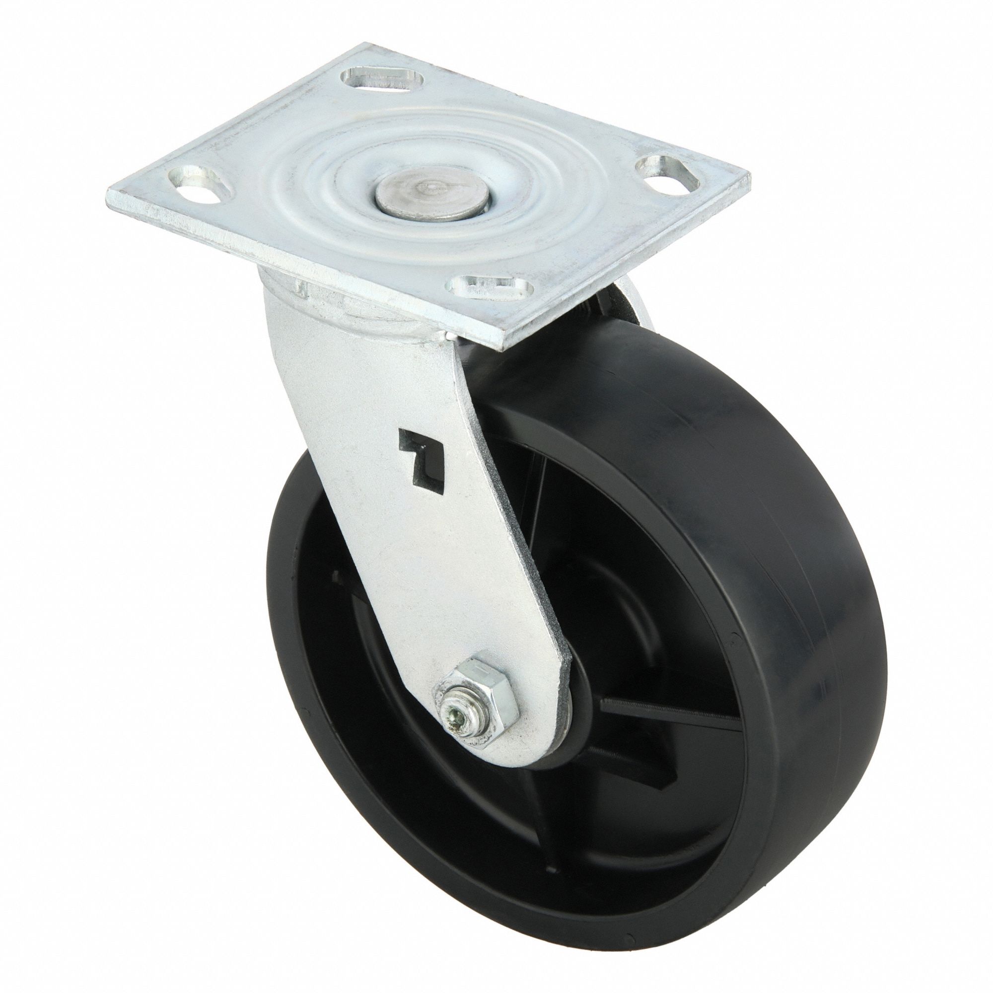 Plate Caster: Swivel, No Brake, Polypropylene, 6 in Wheel Dia, 2 in Wheel Wd, Slot, Rectangle