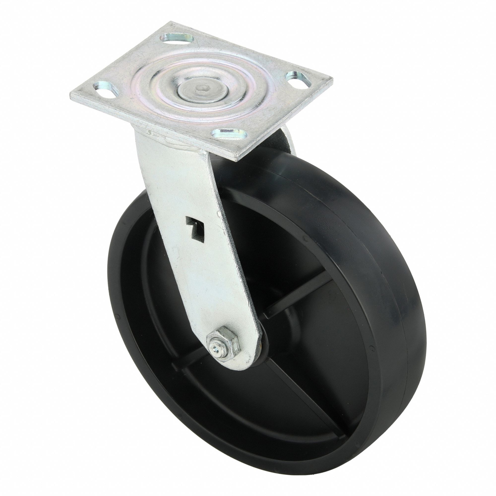 Plate Caster: Swivel, No Brake, Polypropylene, 8 in Wheel Dia, 2 in Wheel Wd, Slot, Rectangle