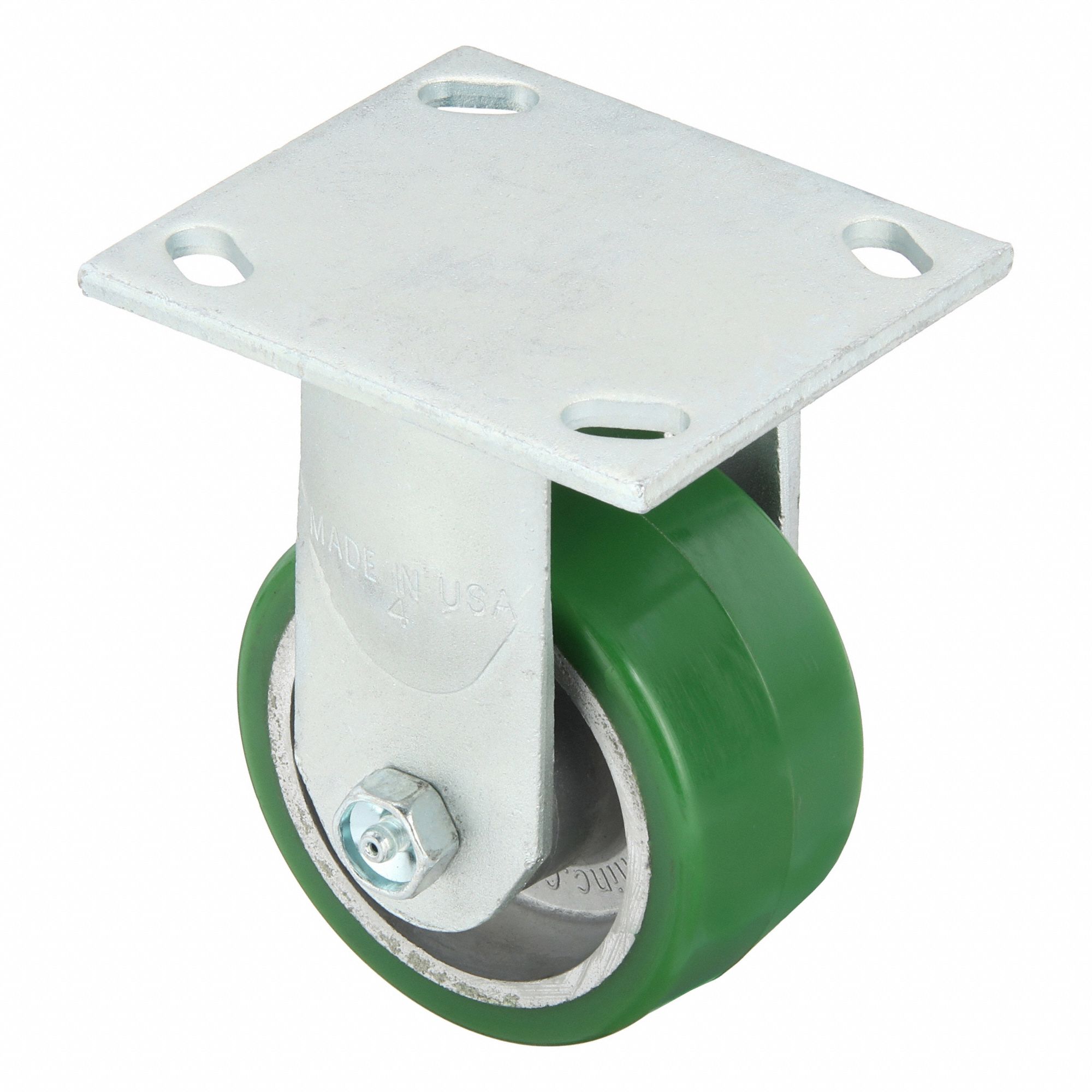 Plate Caster: Rigid, No Brake, Polyurethane, 4 in Wheel Dia, 2 in Wheel Wd, Slot, Rectangle