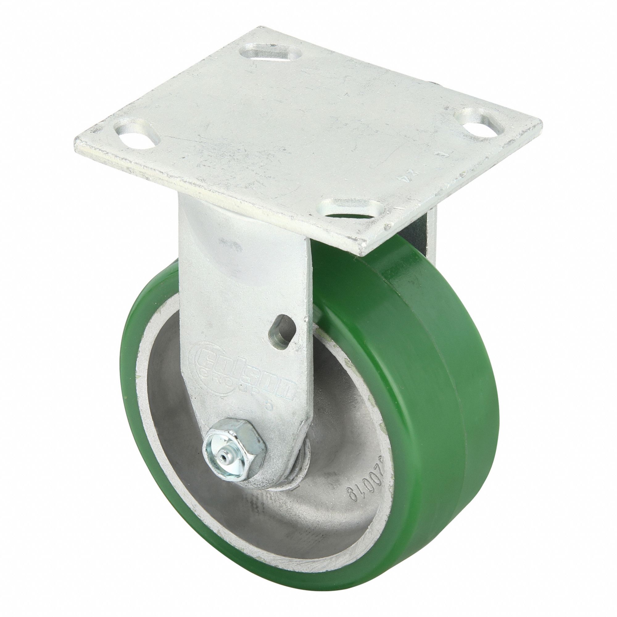 Plate Caster: Rigid, No Brake, Polyurethane, 5 in Wheel Dia, 2 in Wheel Wd, Slot, Rectangle
