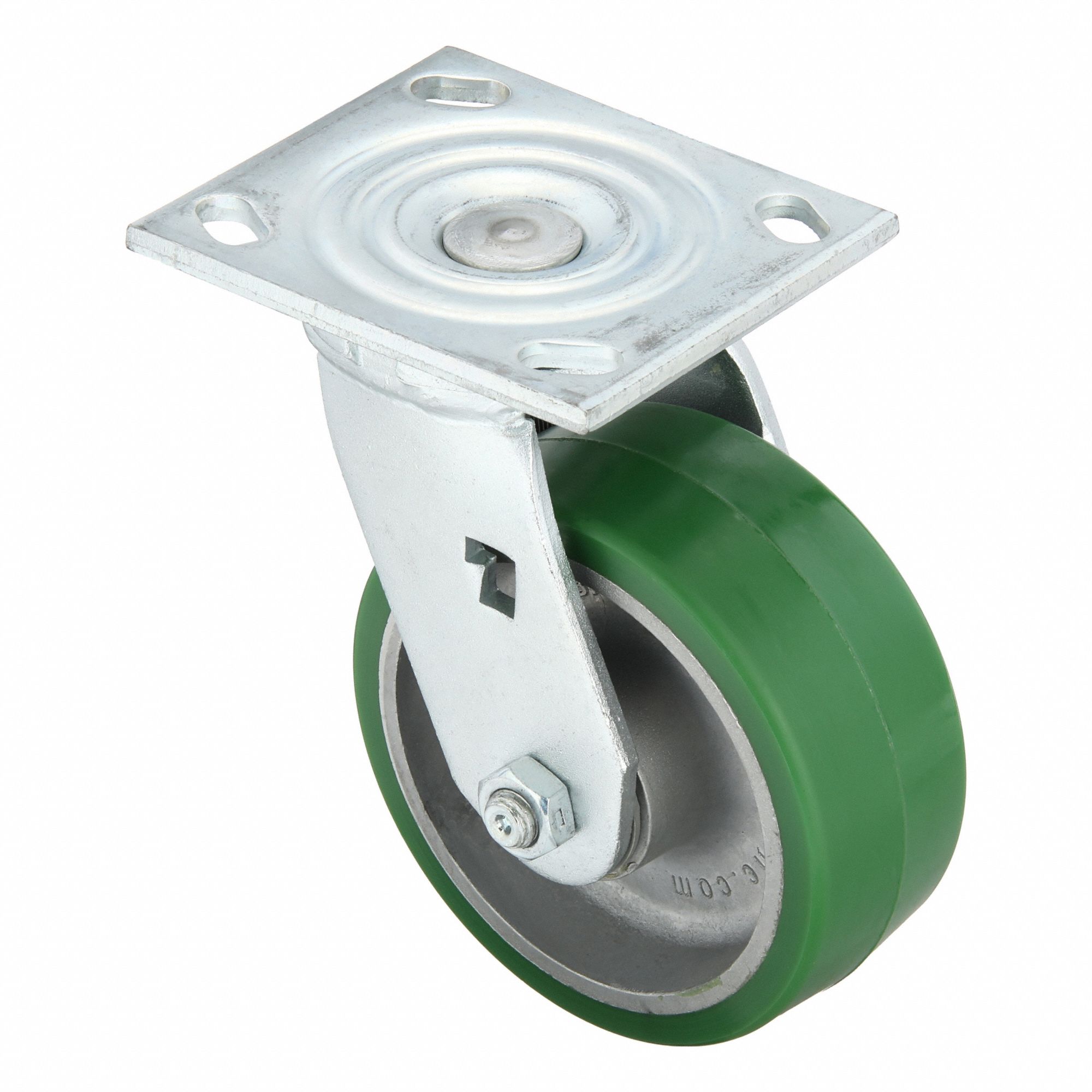 Plate Caster: Swivel, No Brake, Polyurethane, 5 in Wheel Dia, 2 in Wheel Wd, Slot, Rectangle