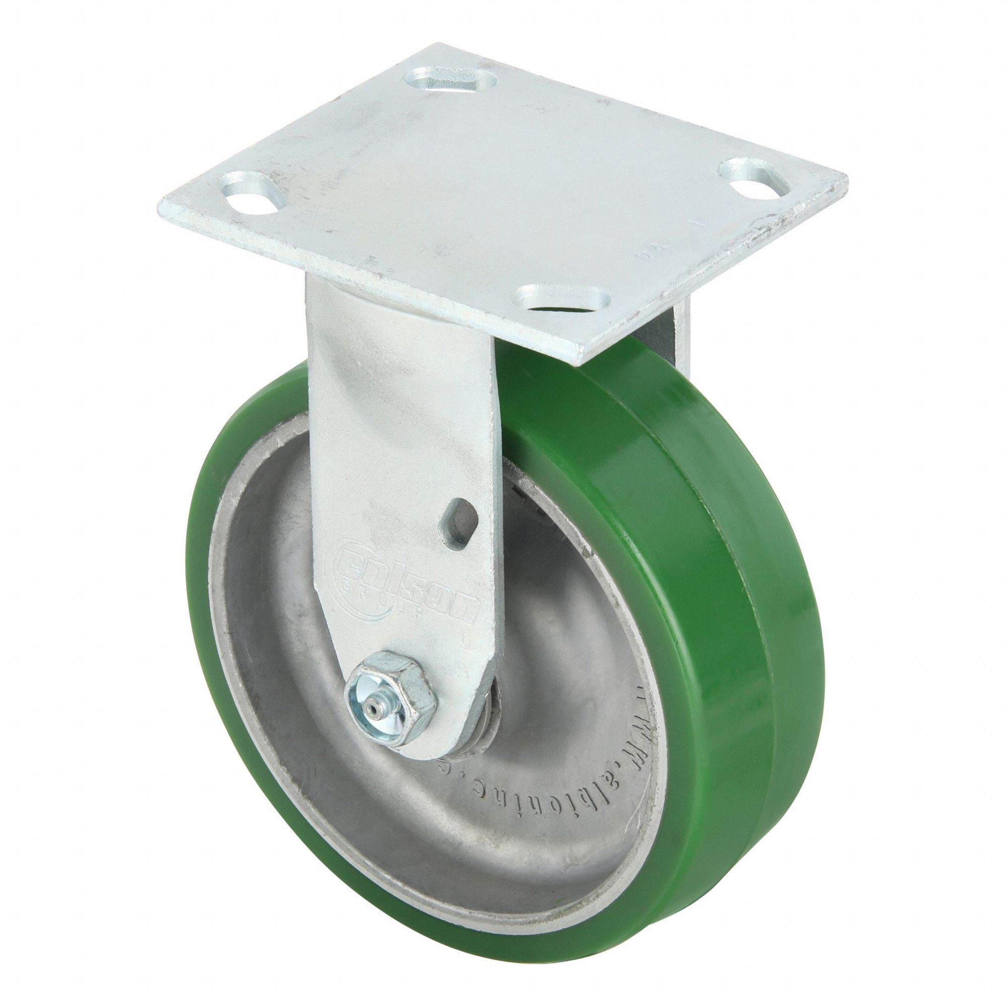 Plate Caster: Rigid, No Brake, Polyurethane, 6 in Wheel Dia, 2 in Wheel Wd, Slot, Rectangle