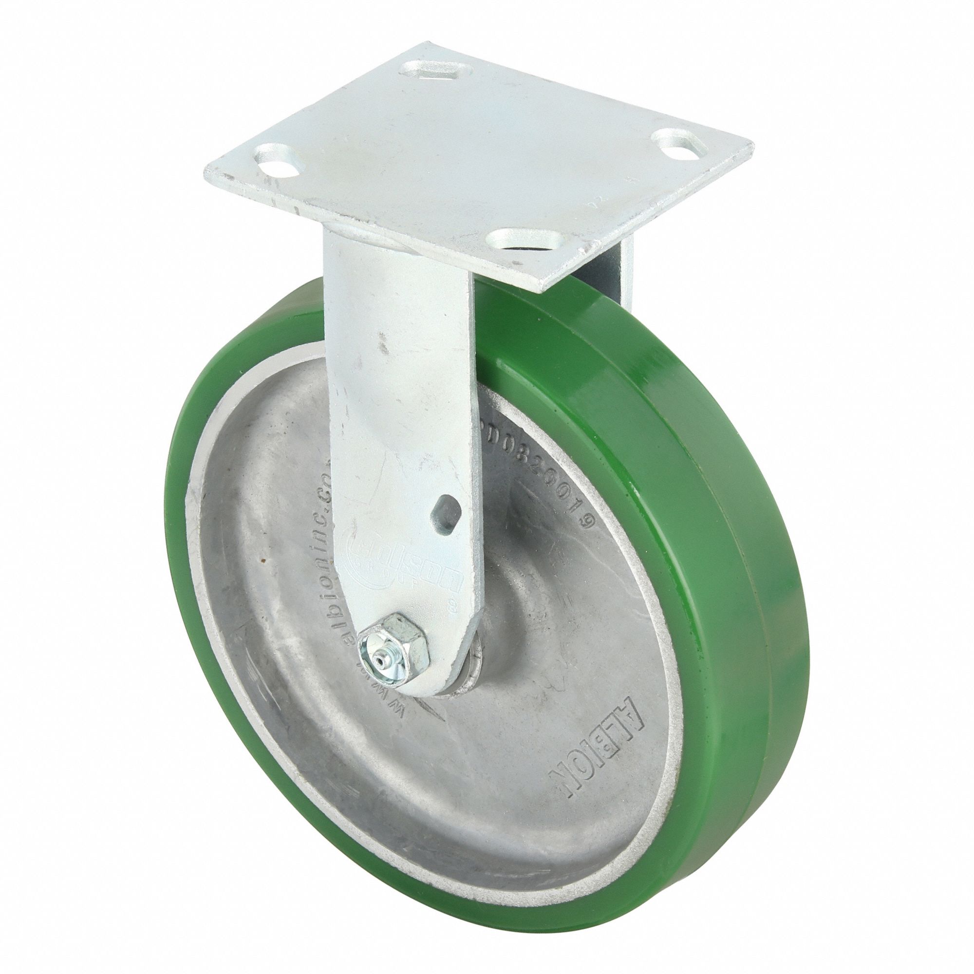 Plate Caster: Rigid, No Brake, Polyurethane, 8 in Wheel Dia, 2 in Wheel Wd, Slot, Rectangle