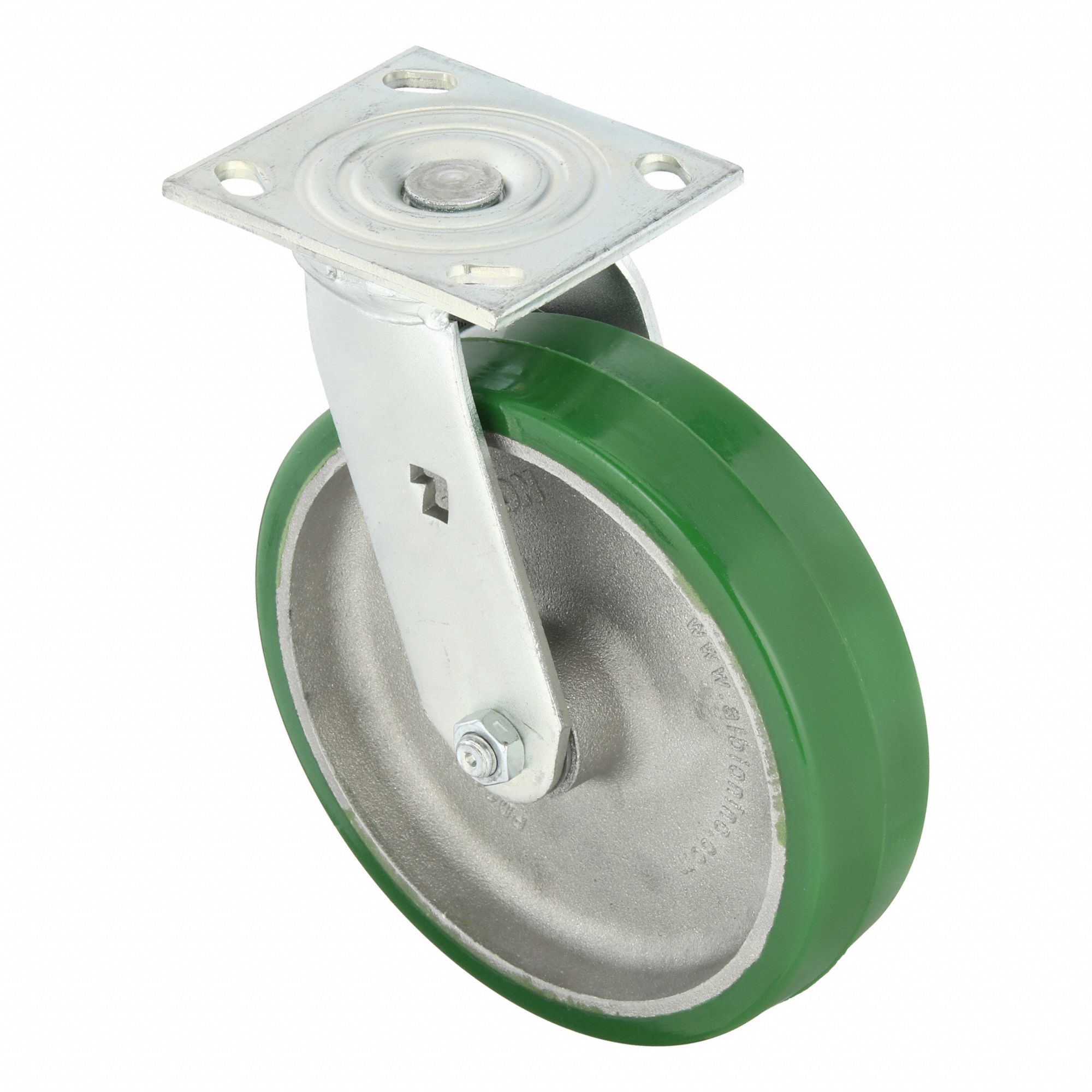 Plate Caster: Swivel, No Brake, Polyurethane, 8 in Wheel Dia, 2 in Wheel Wd, Slot, Rectangle
