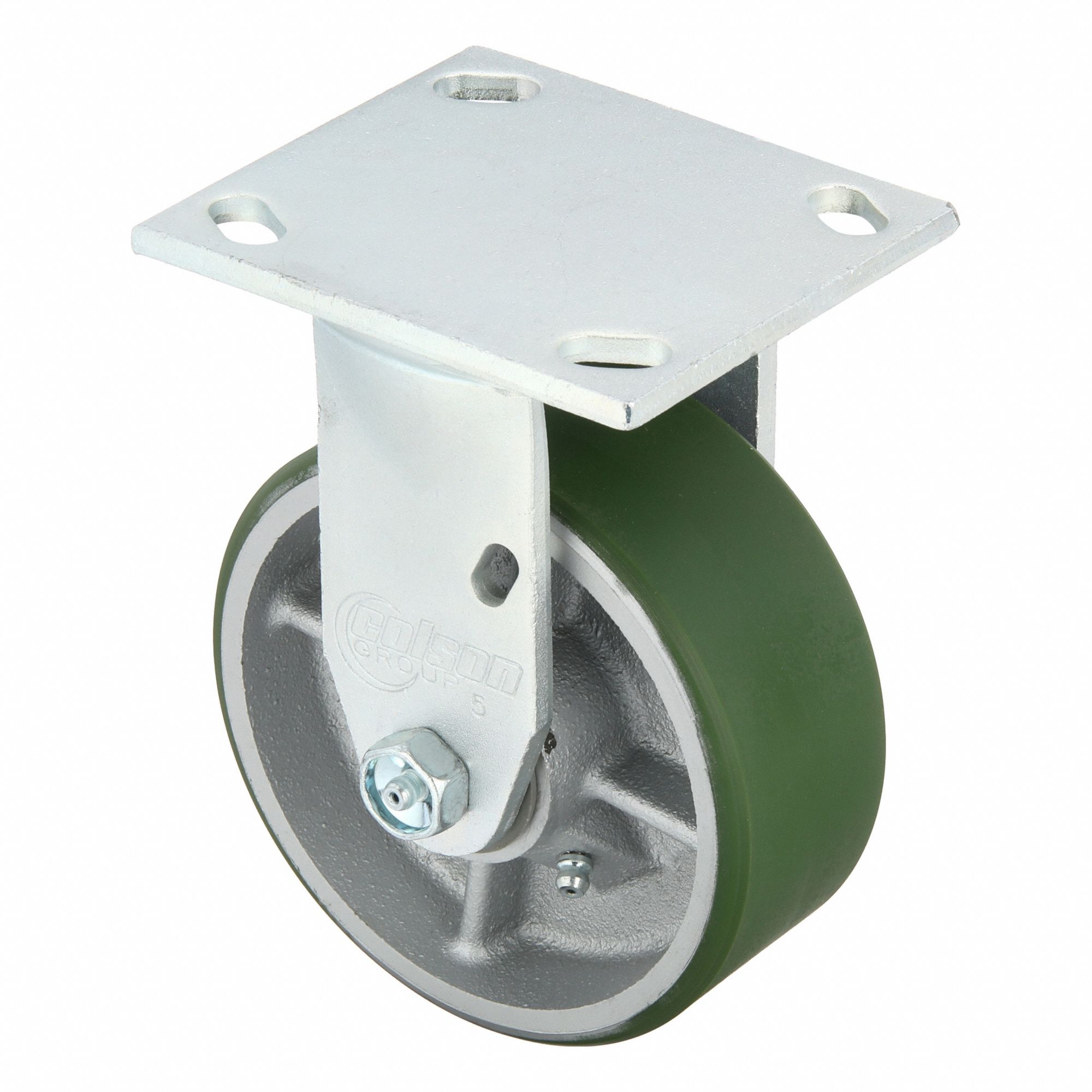 Plate Caster: Rigid, No Brake, Polyurethane, 5 in Wheel Dia, 2 in Wheel Wd, Slot, Rectangle