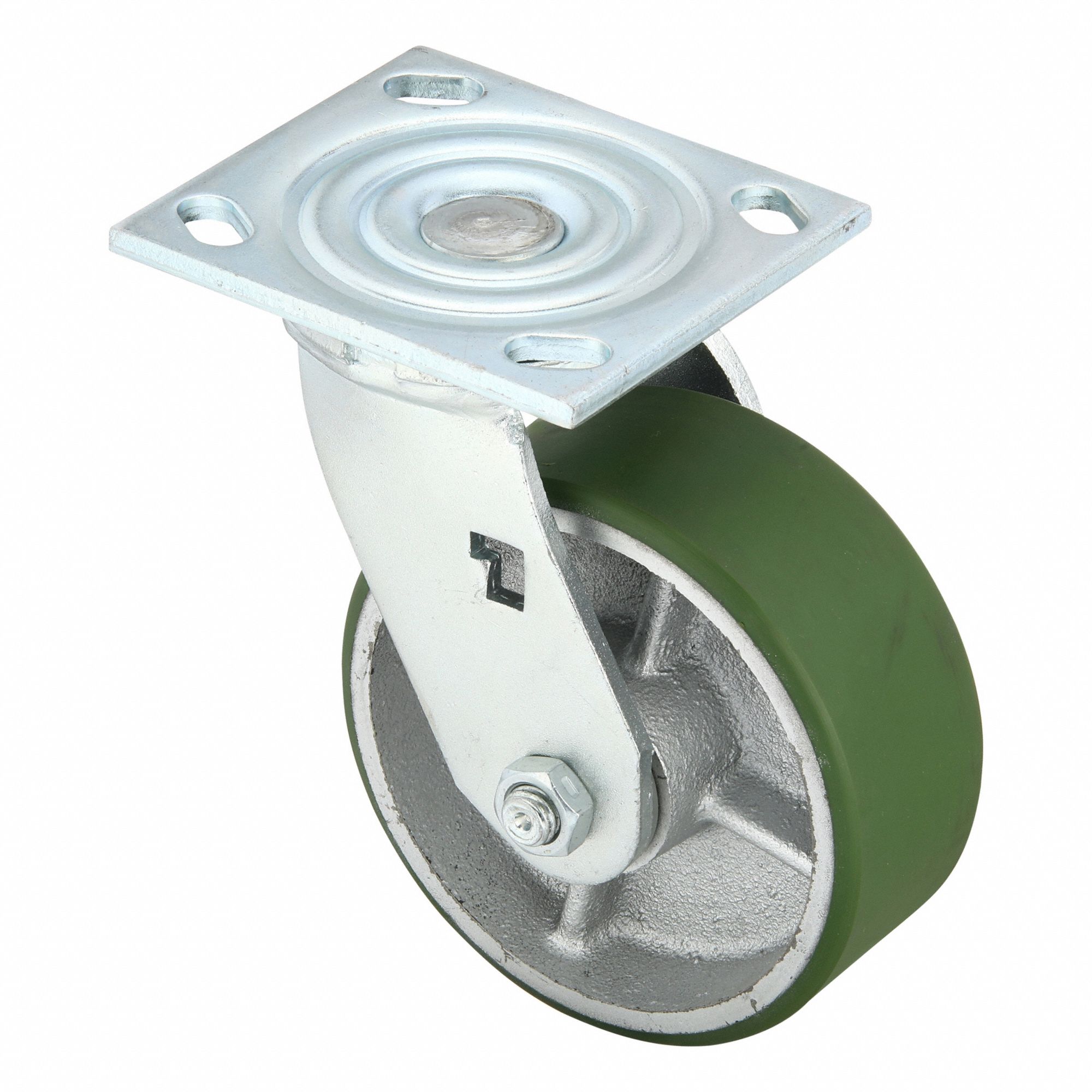 Plate Caster: Swivel, No Brake, Polyurethane, 5 in Wheel Dia, 2 in Wheel Wd, Slot, Rectangle