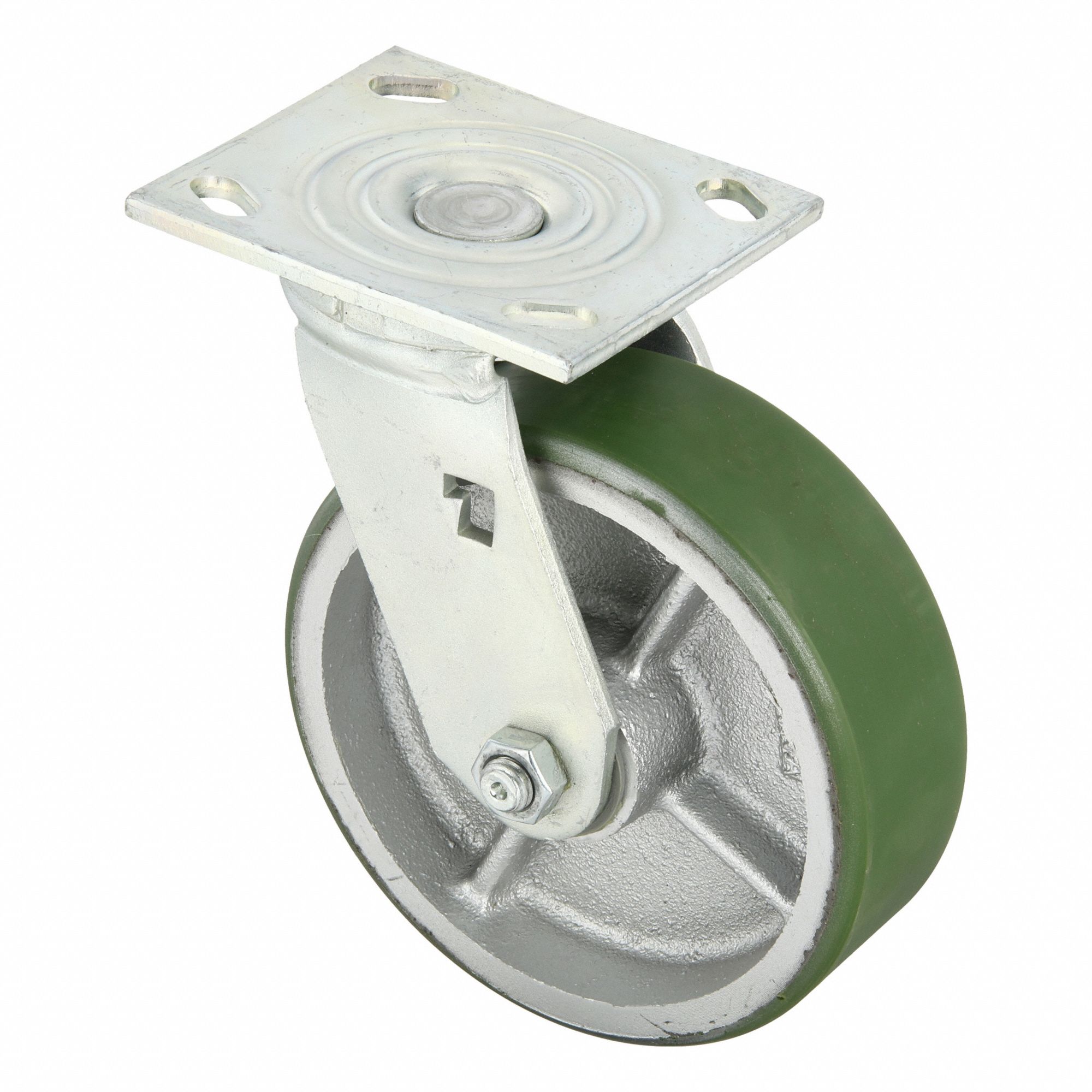 Plate Caster: Swivel, No Brake, Polyurethane, 6 in Wheel Dia, 2 in Wheel Wd, Slot, Rectangle
