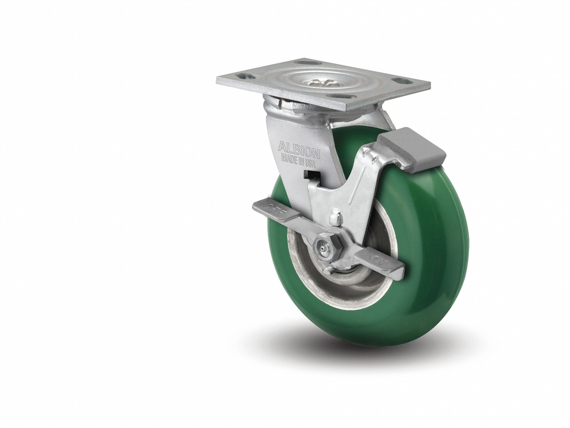 Plate Caster, Swivel, Polyurethane, 9 1/2"H