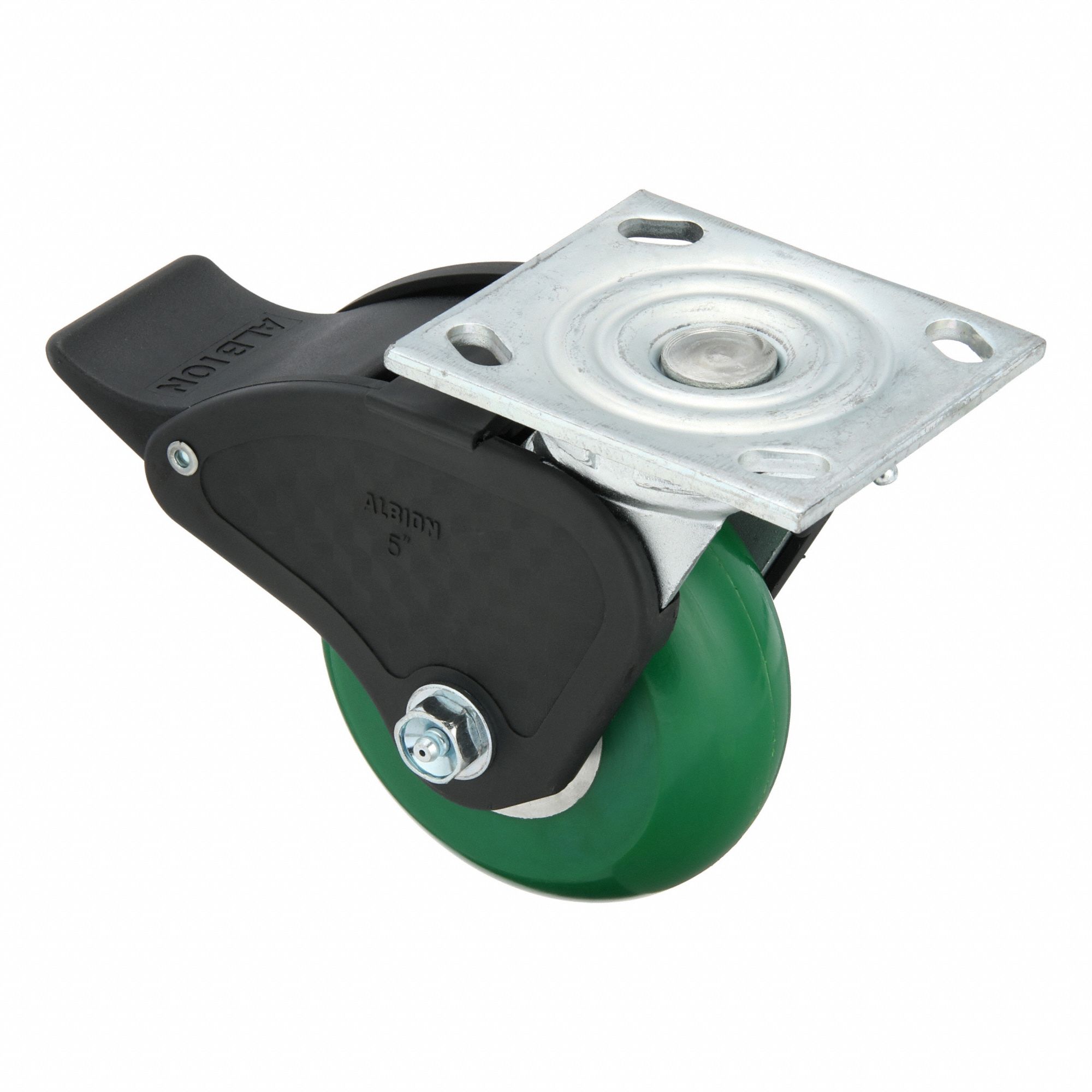 Plate Caster, Swivel, Polyurethane, 6 1/2"H