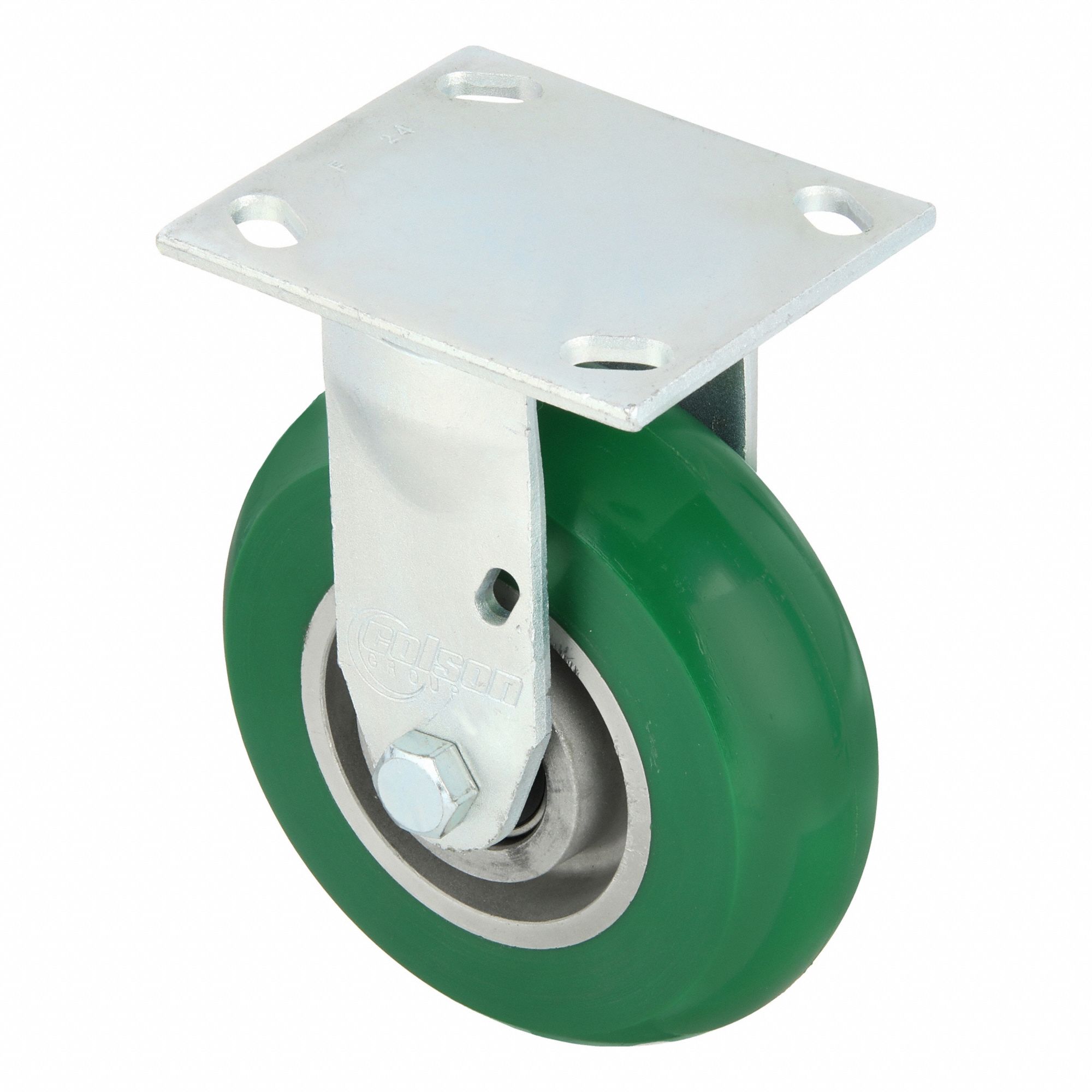 Plate Caster: Rigid, No Brake, Polyurethane, 6 in Wheel Dia, 2 in Wheel Wd, Slot, Rectangle