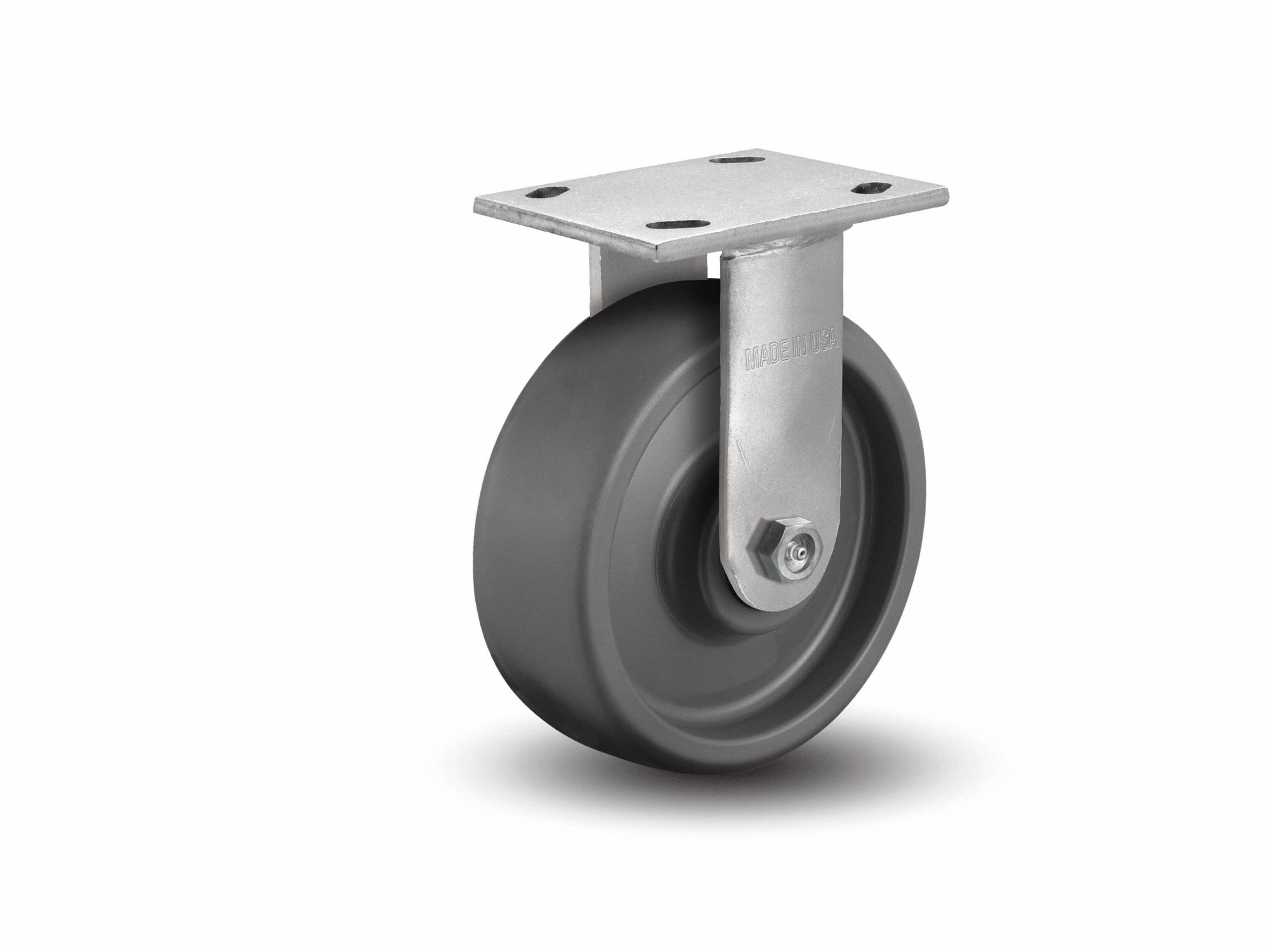 Plate Caster: Rigid, No Brake, Polyurethane, 8 in Wheel Dia, 2 in Wheel Wd, Slot, Rectangle