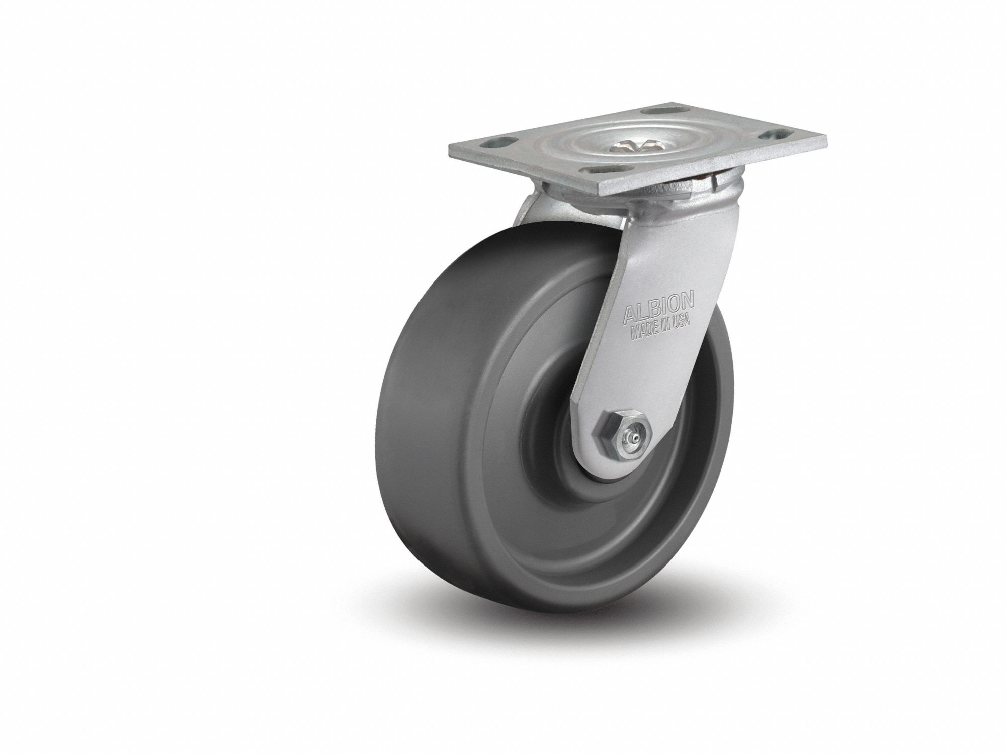 Plate Caster: Swivel, No Brake, Polyurethane, 4 in Wheel Dia, 2 in Wheel Wd, Slot, Rectangle