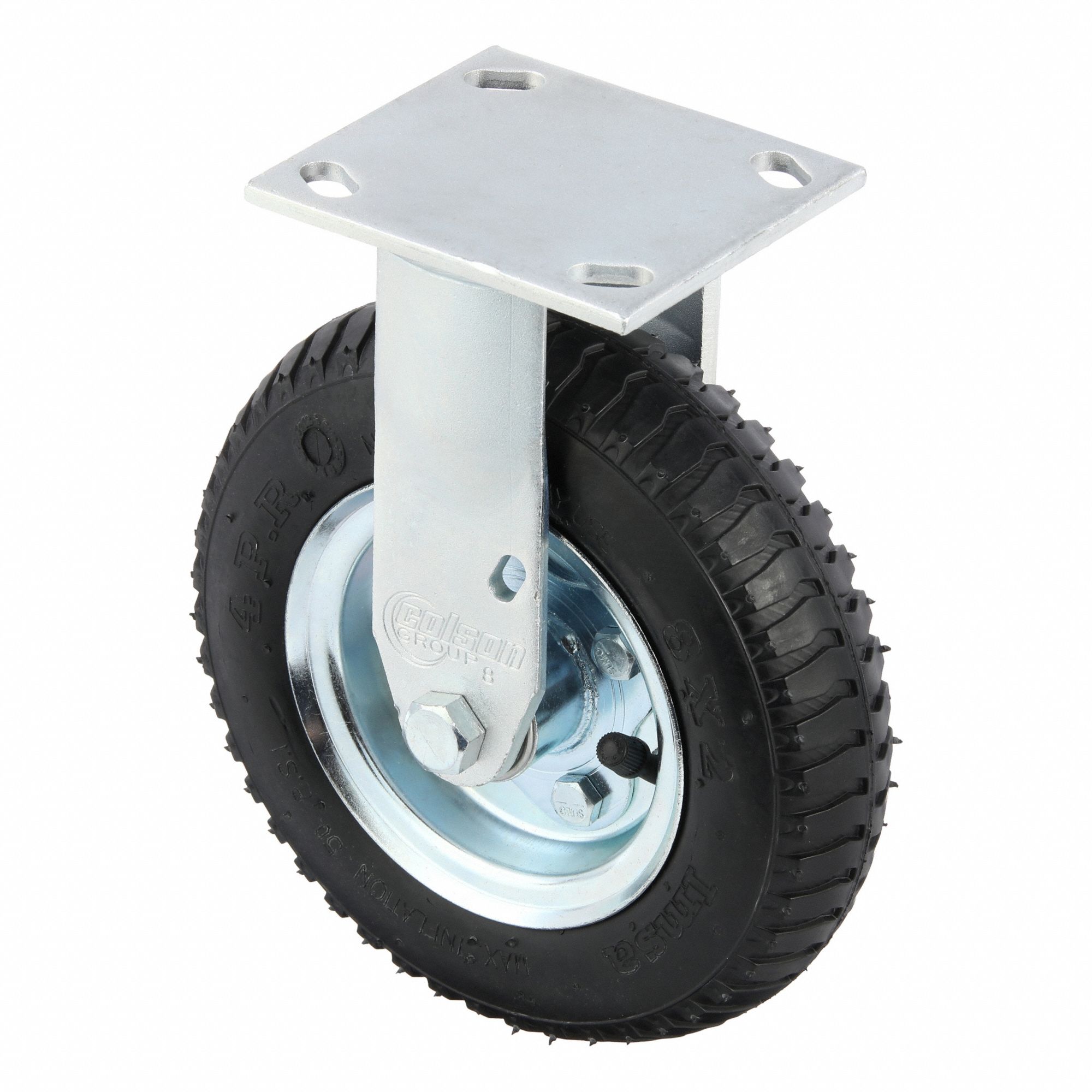 Plate Caster: Rigid, 8 in Wheel Dia., 2 in Wheel Wd, 9 1/2 in Mounting Ht, Slot, Rectangle