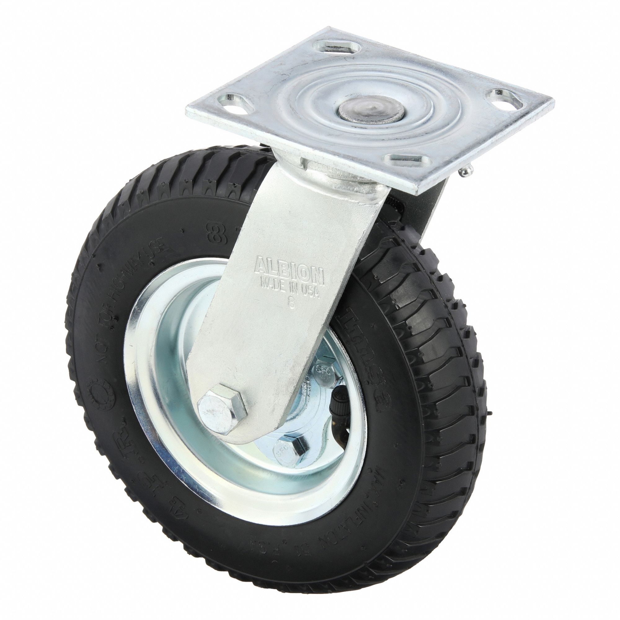 Plate Caster: Swivel, 8 in Wheel Dia., 2 in Wheel Wd, 9 1/2 in Mounting Ht, Slot, Rectangle
