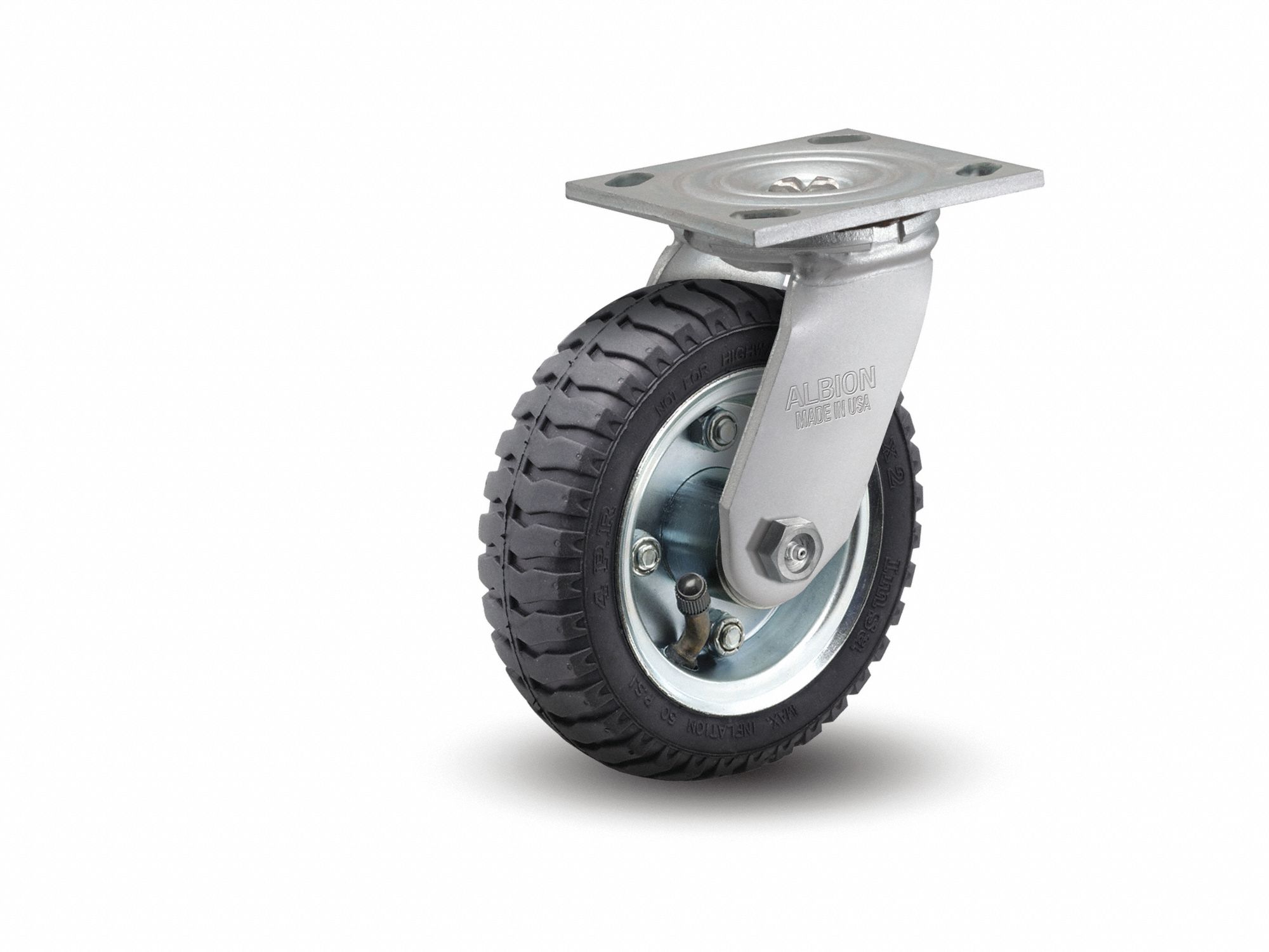 Plate Caster: Swivel, 10 29/32 in Wheel Dia., 4 1/8 in Wheel Wd, 13 in Mounting Ht, Slot