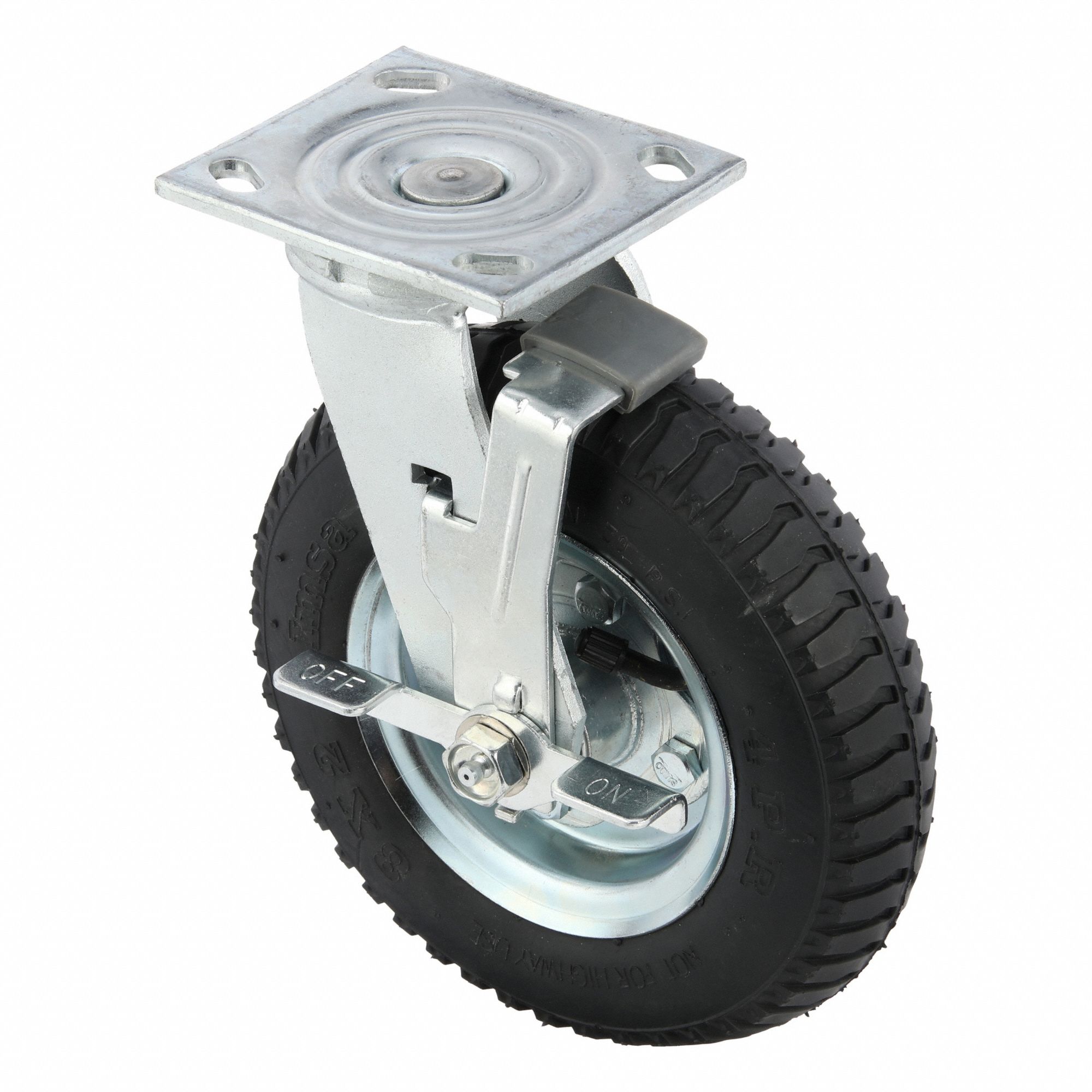 Plate Caster: Swivel, 8 in Wheel Dia., 2 in Wheel Wd, 9 1/2 in Mounting Ht, Slot, Rectangle