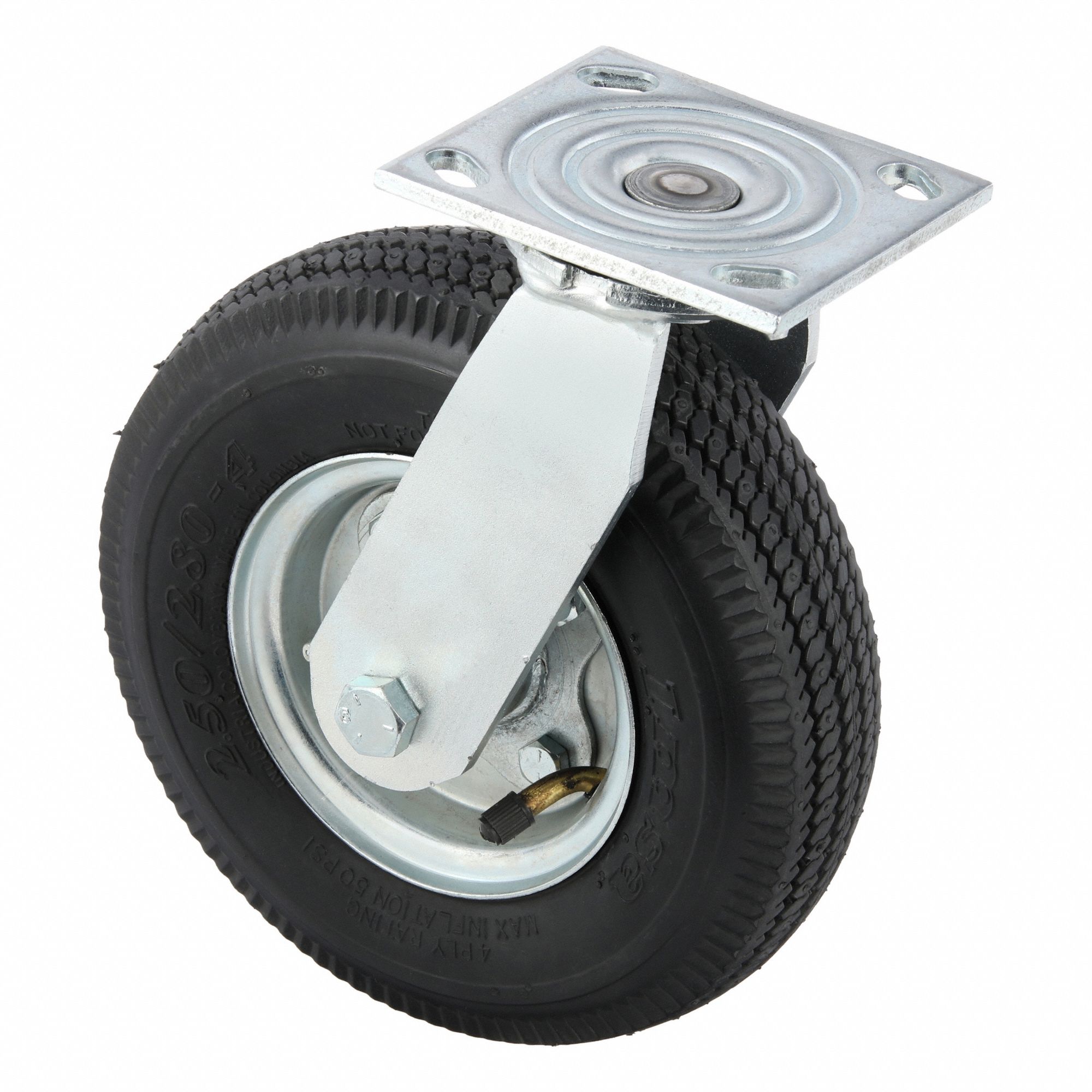 Plate Caster: Swivel, 8 in Wheel Dia., 2 1/2 in Wheel Wd, 9 1/2 in Mounting Ht, Slot, Rubber