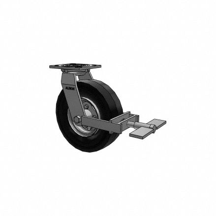 Plate Caster: Swivel, 8 in Wheel Dia., 2 1/2 in Wheel Wd, 9 1/2 in Mounting Ht, Slot, Rubber