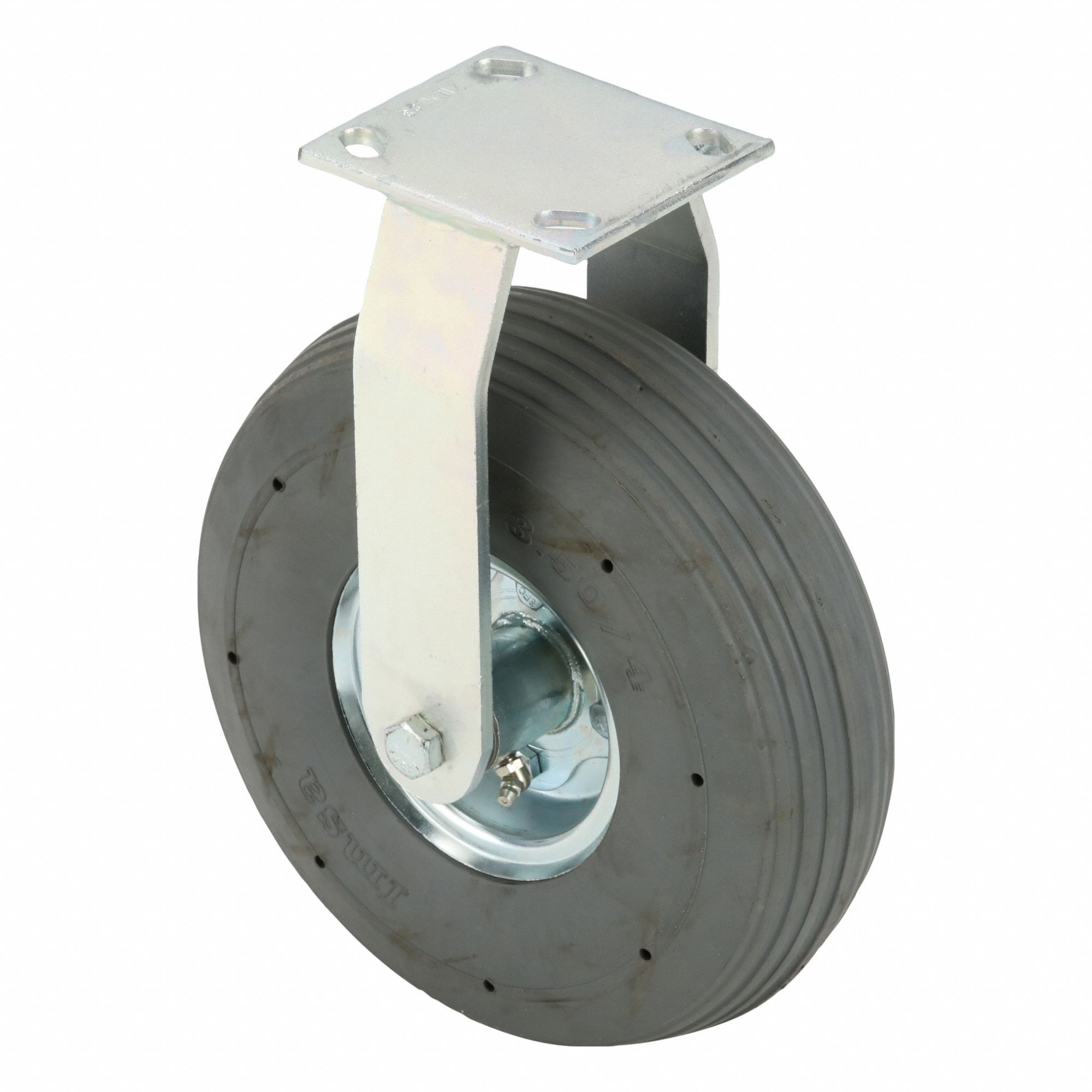 Plate Caster: Rigid, 10 in Wheel Dia., 3 1/2 in Wheel Wd, 7 1/4 in Mounting Ht, Slot, Rubber