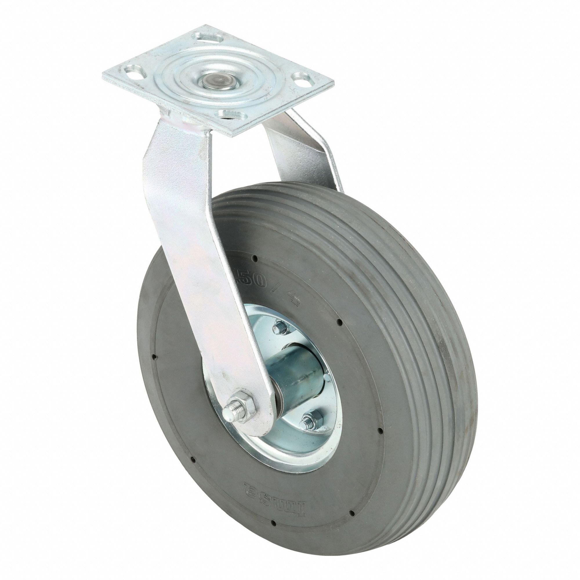 Plate Caster: Swivel, 10 in Wheel Dia., 3 1/2 in Wheel Wd, 7 1/4 in Mounting Ht, Slot, Rubber