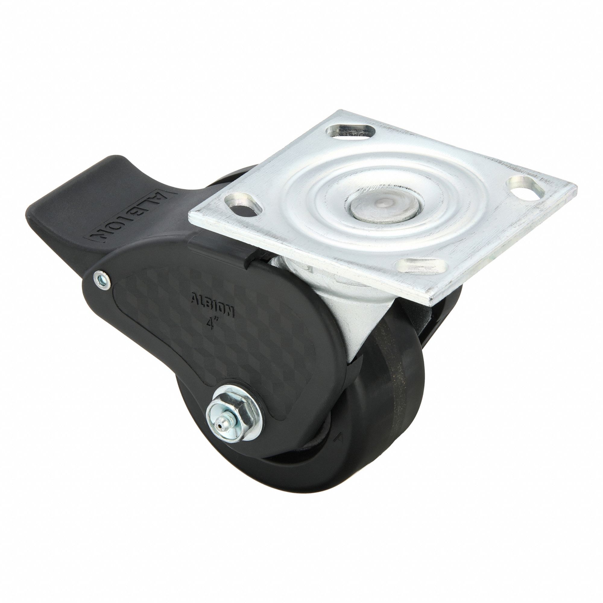 Plate Caster: Swivel, Total Lock, Phenolic, 4 in Wheel Dia, 2 in Wheel Wd, Slot, Rectangle