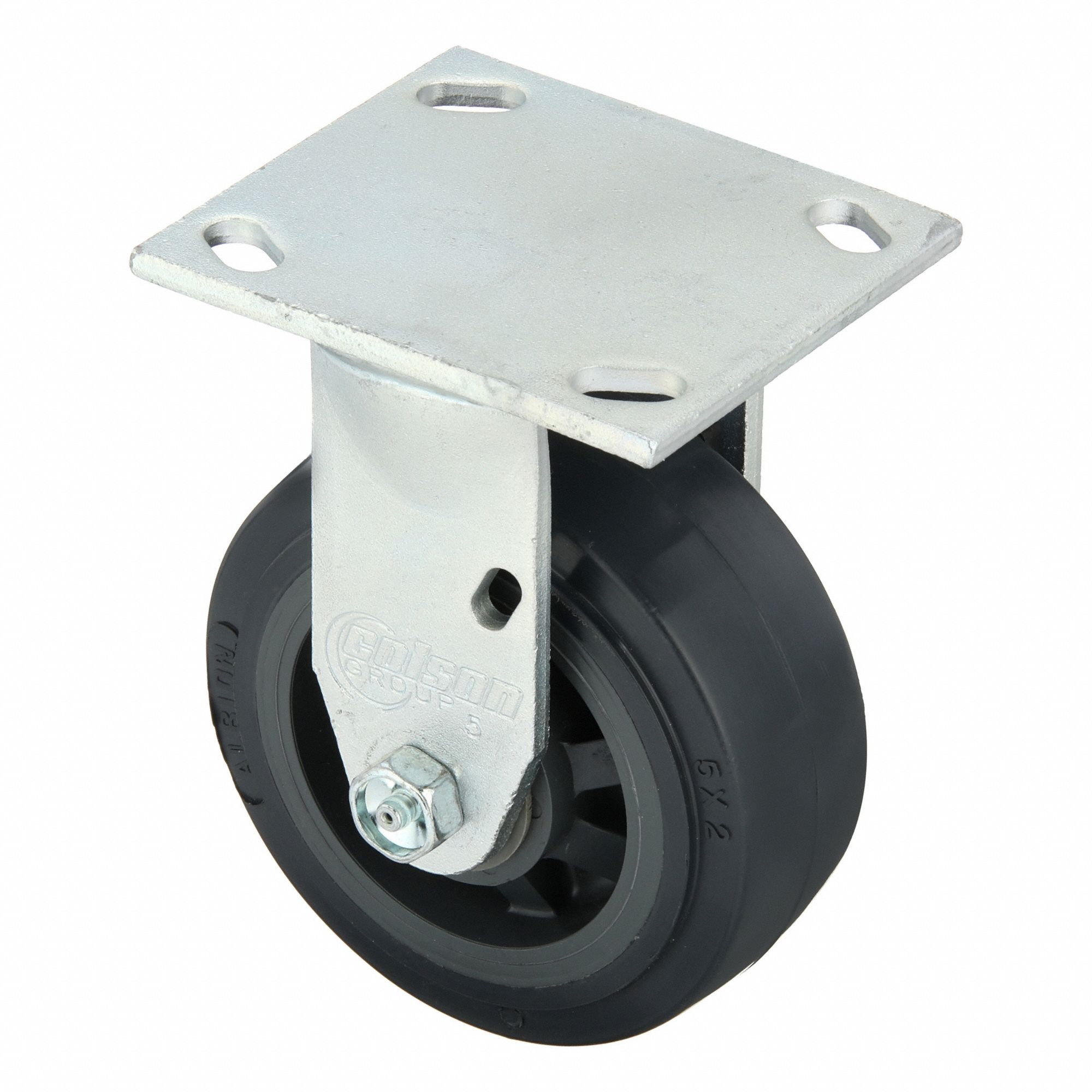 Plate Caster: Rigid, No Brake, Polyurethane, 5 in Wheel Dia, 2 in Wheel Wd, Slot, Rectangle