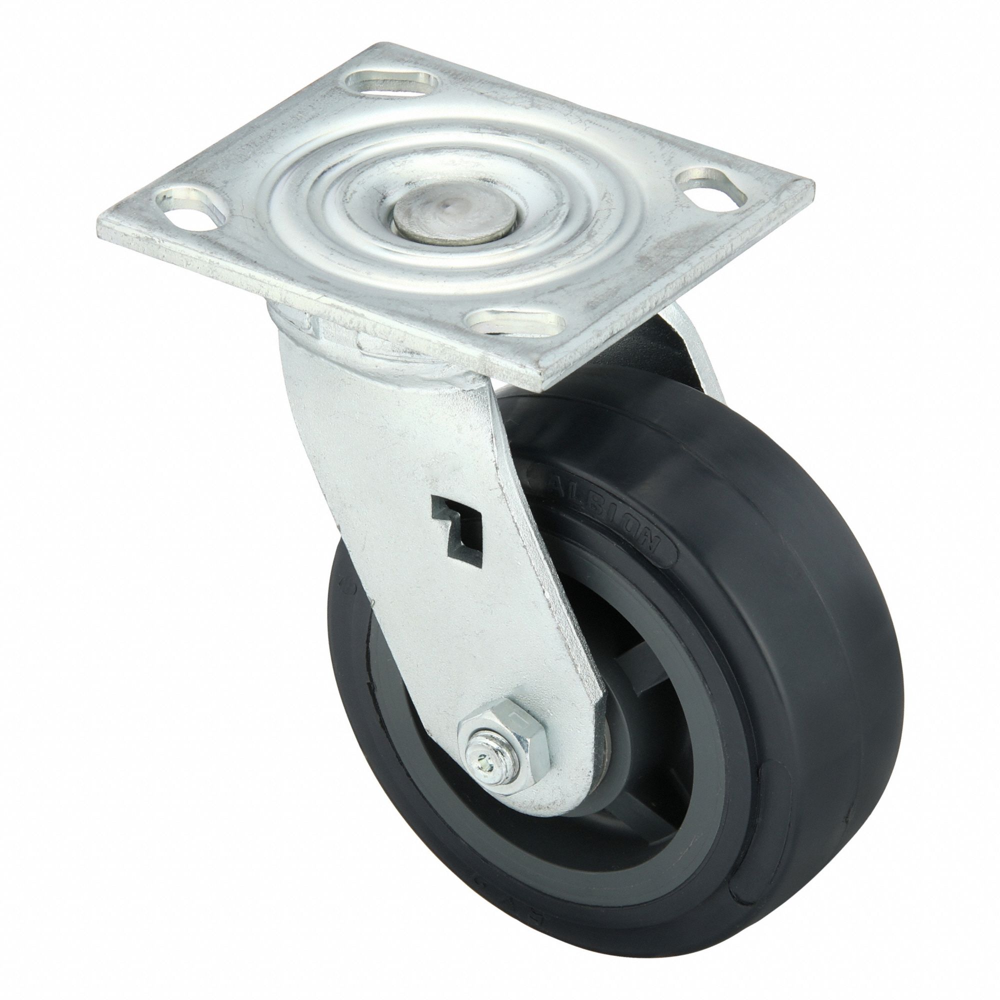 Plate Caster: Swivel, No Brake, Polyurethane, 5 in Wheel Dia, 2 in Wheel Wd, Slot, Rectangle