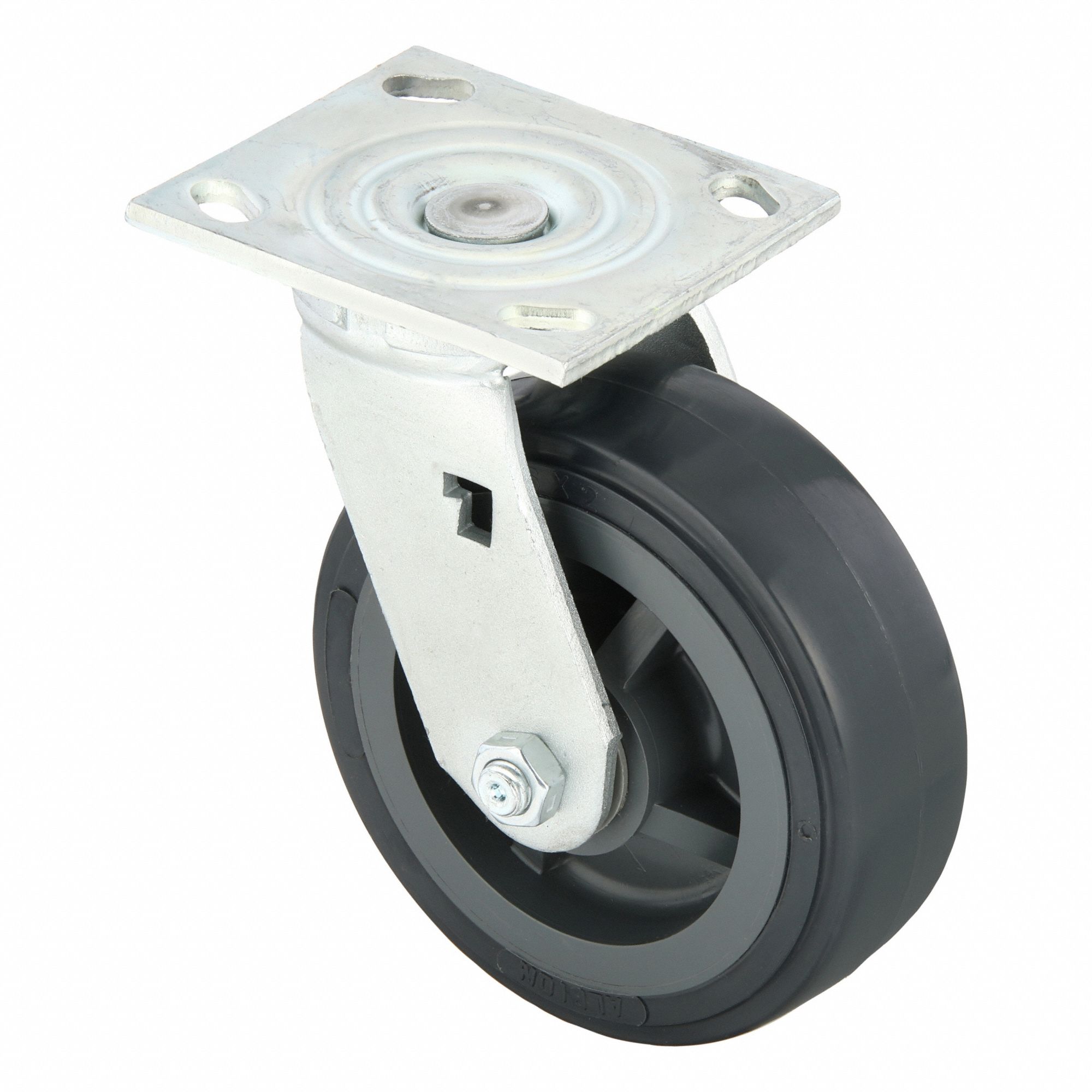 Plate Caster: Swivel, No Brake, Polyurethane, 6 in Wheel Dia, 2 in Wheel Wd, Slot, Rectangle