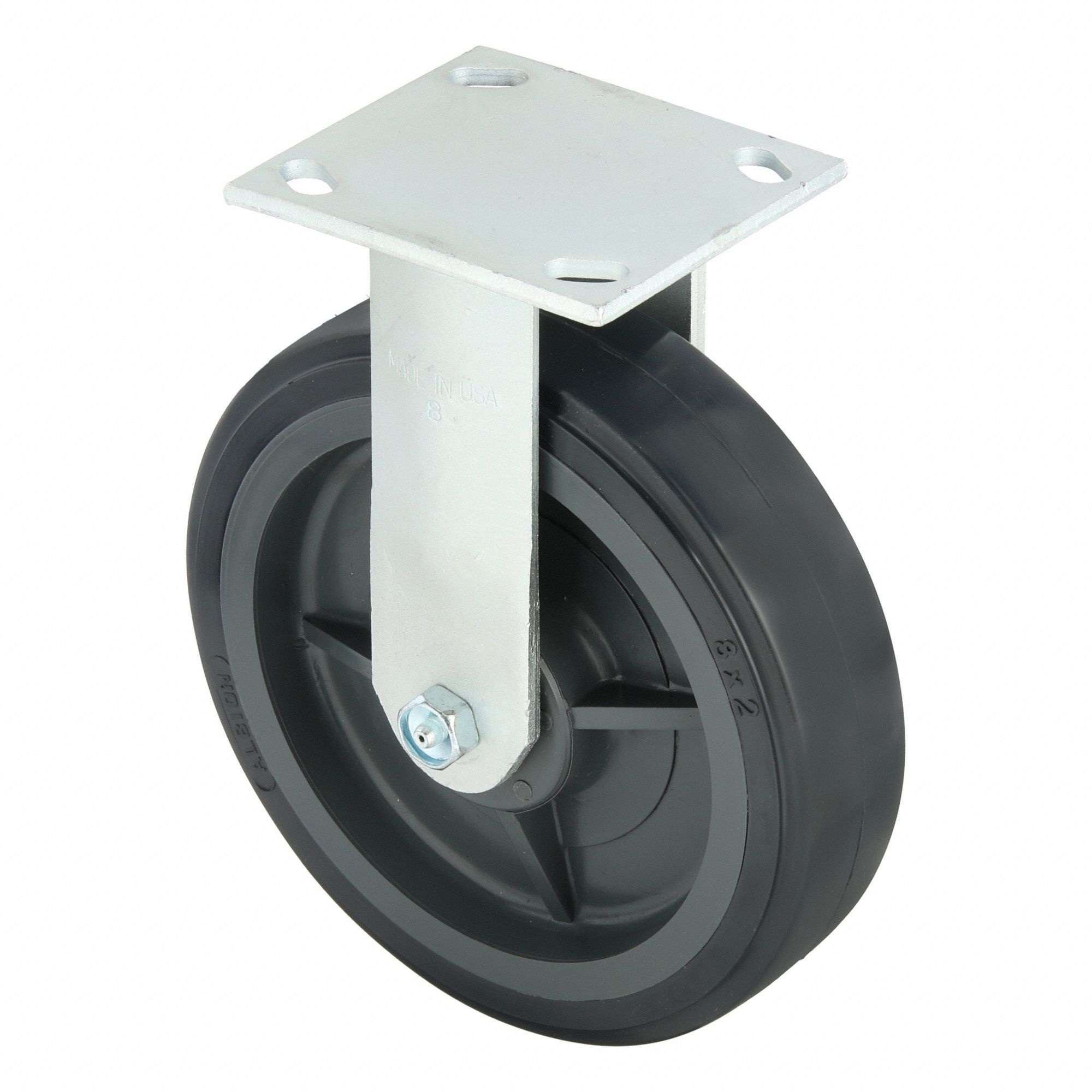 Plate Caster: Rigid, No Brake, Polyurethane, 8 in Wheel Dia, 2 in Wheel Wd, Slot, Rectangle