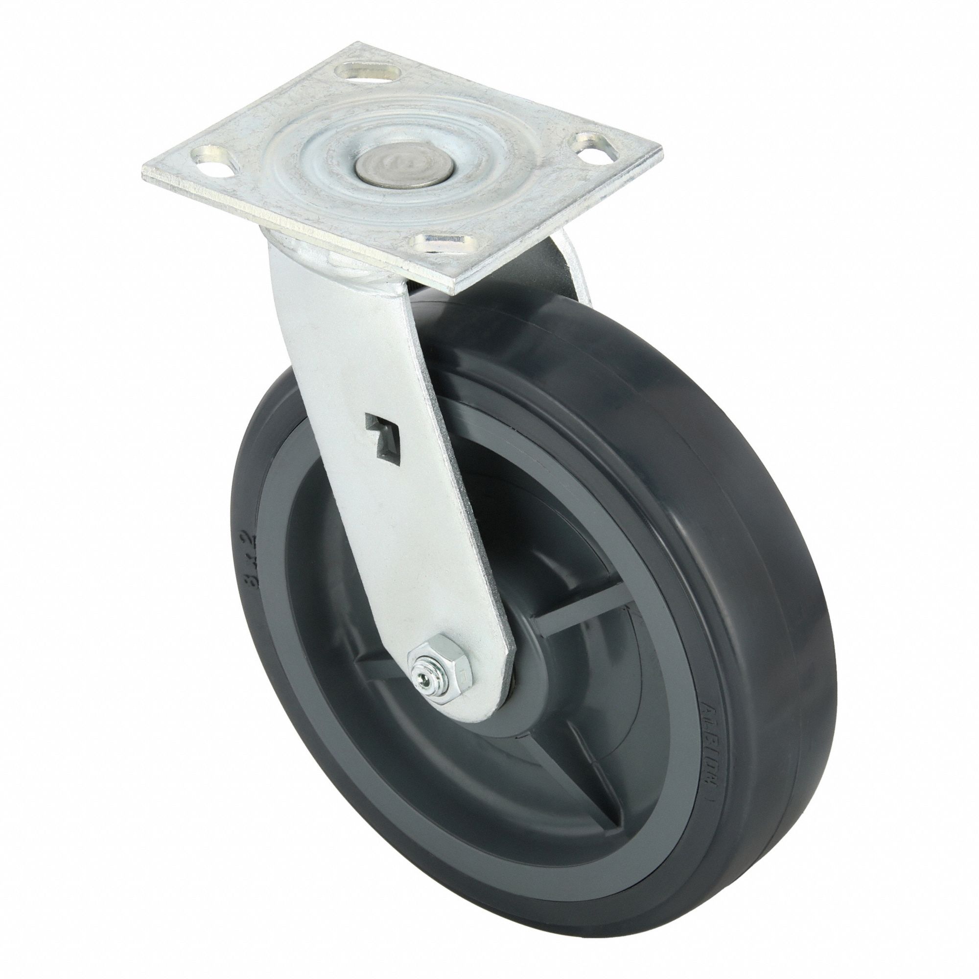 Plate Caster: Swivel, No Brake, Polyurethane, 8 in Wheel Dia, 2 in Wheel Wd, Slot, Rectangle