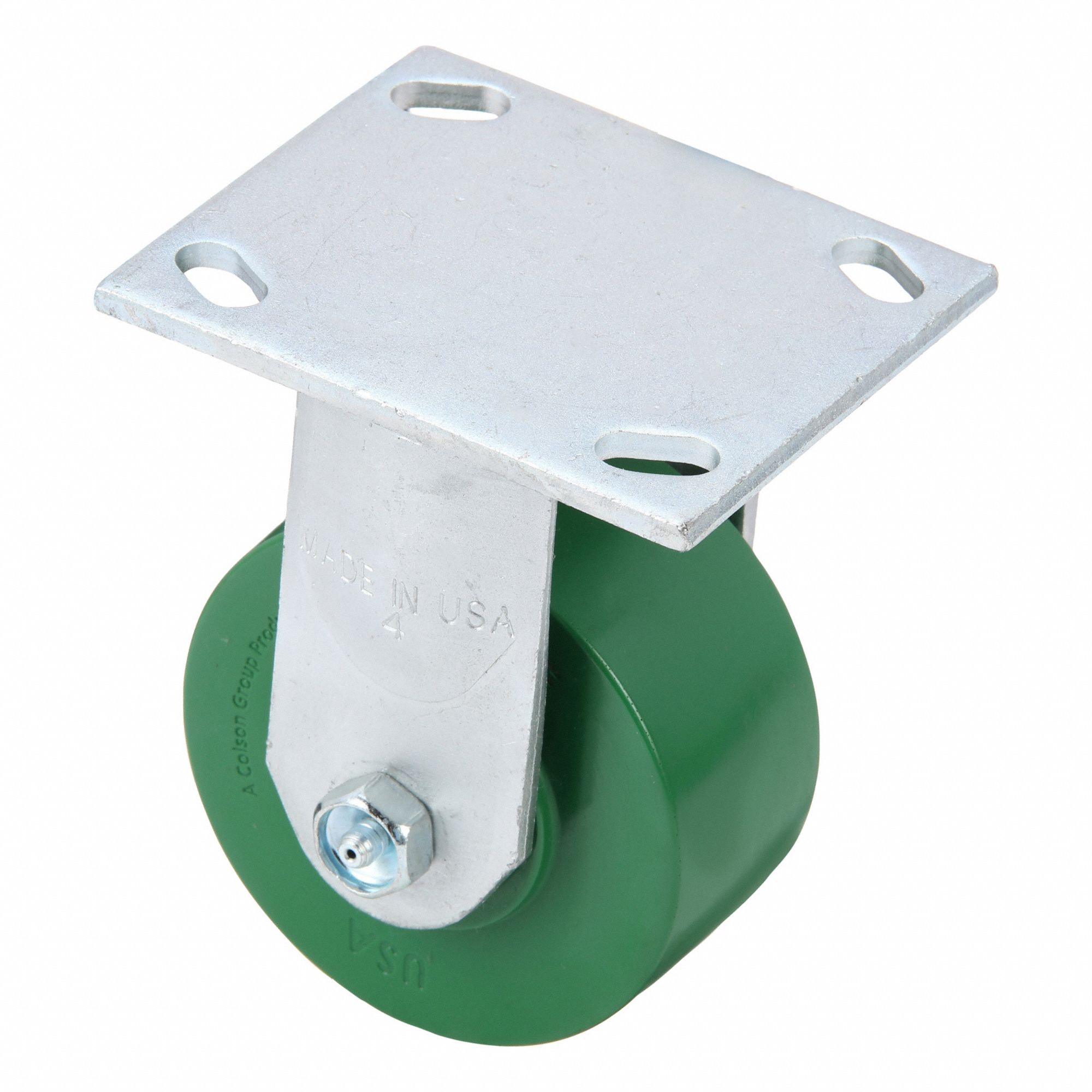 Plate Caster: Rigid, No Brake, Polyurethane, 4 in Wheel Dia, 2 in Wheel Wd, Slot, Rectangle