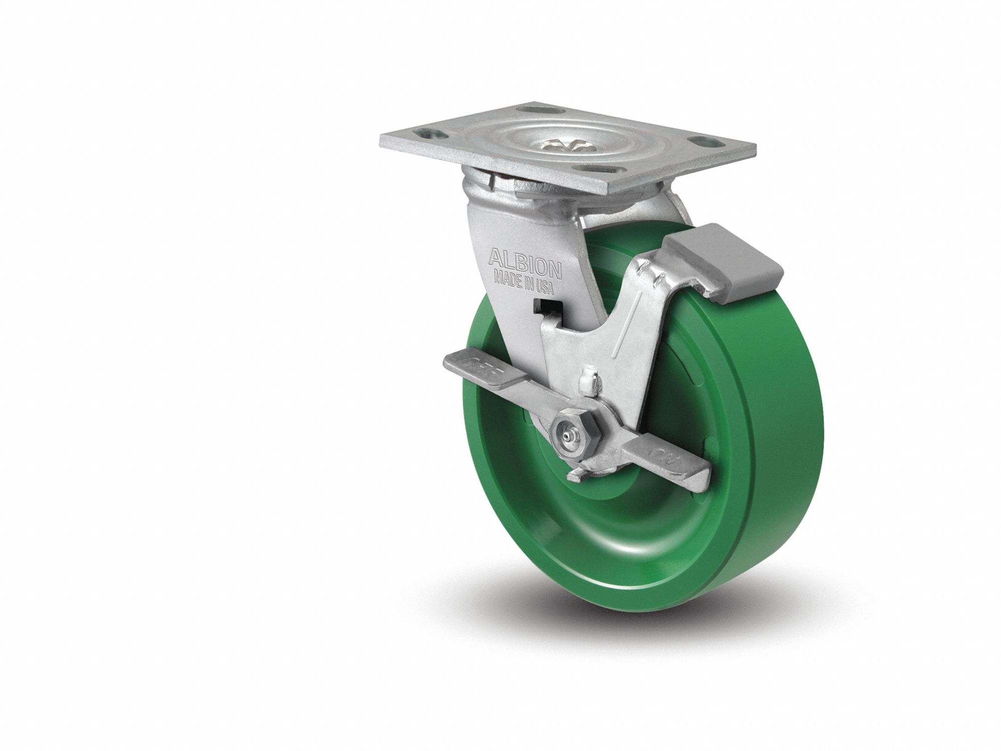 Plate Caster, Swivel, Polyurethane, 9 1/2"H