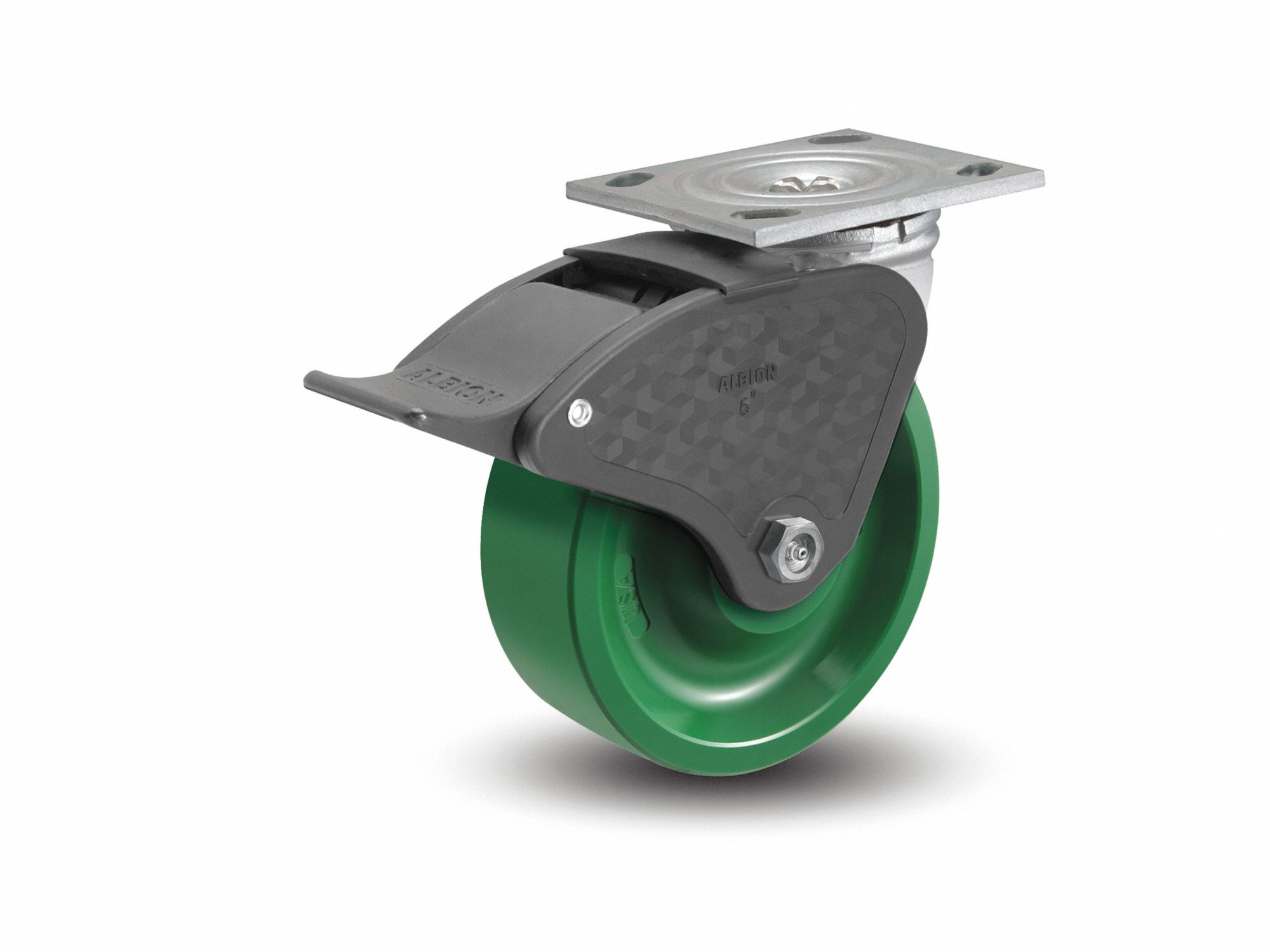 Plate Caster, Swivel, Polyurethane, 9 1/2"H