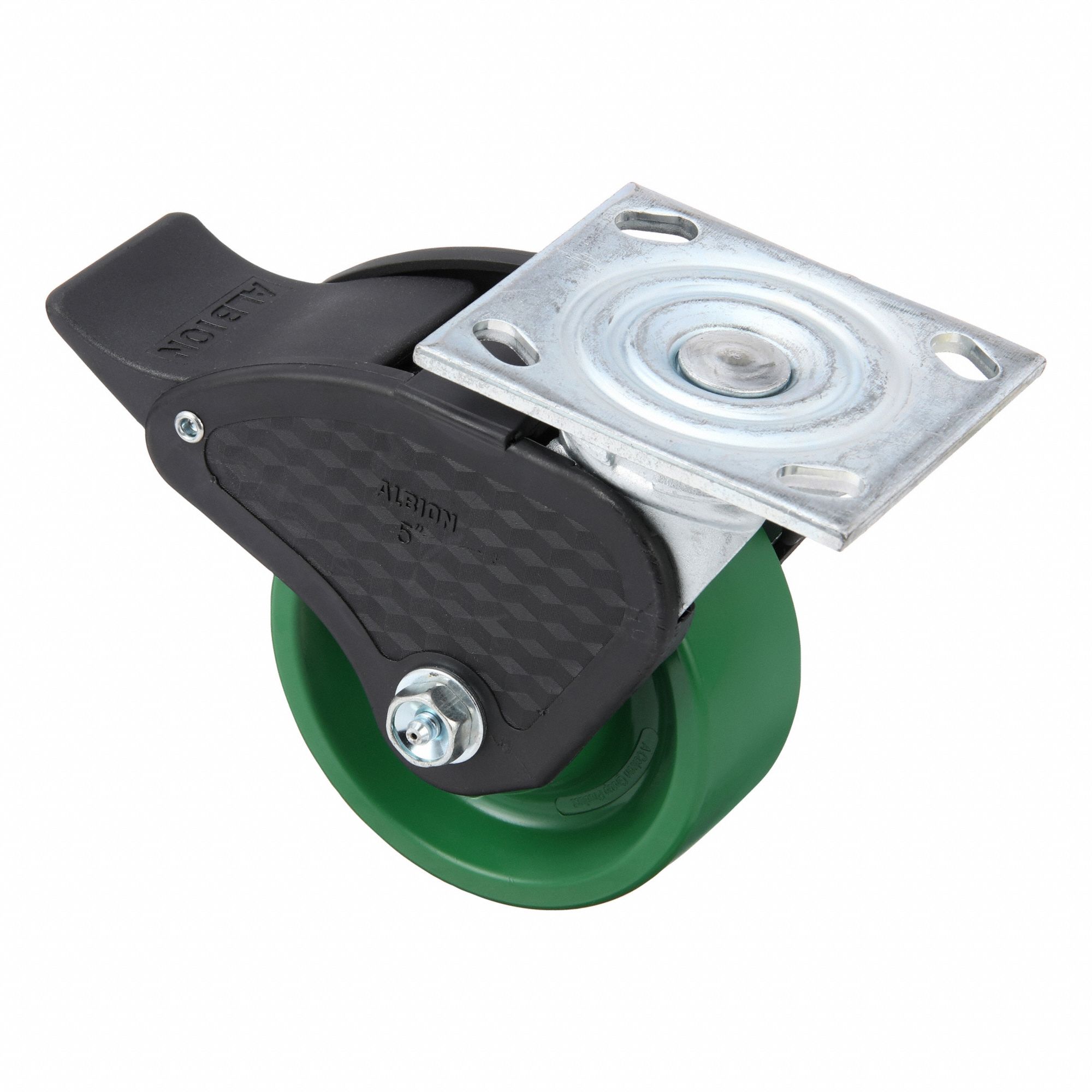 Plate Caster, Swivel, Polyurethane, 6 1/2"H