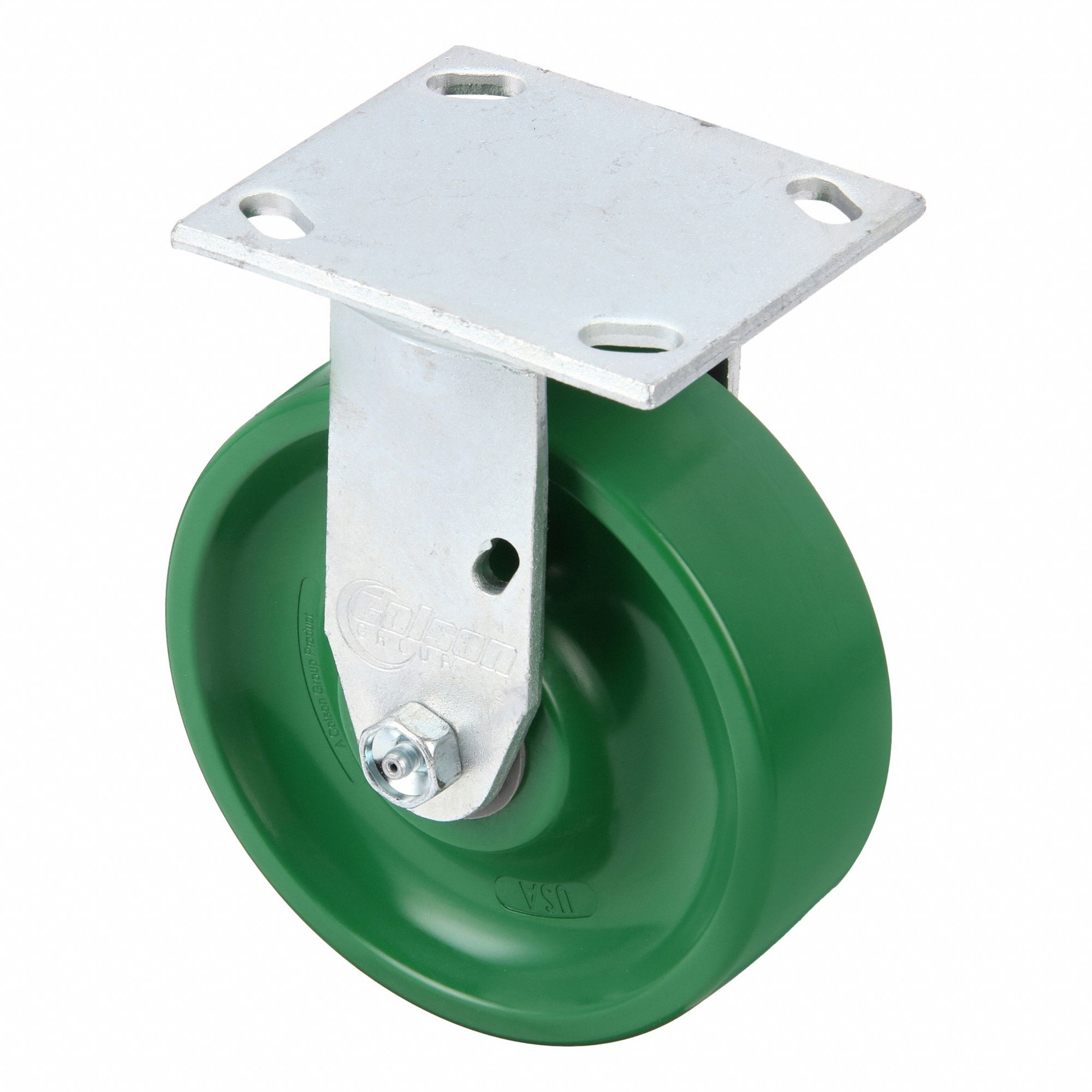 Plate Caster: Rigid, No Brake, Polyurethane, 6 in Wheel Dia, 2 in Wheel Wd, Slot, Rectangle