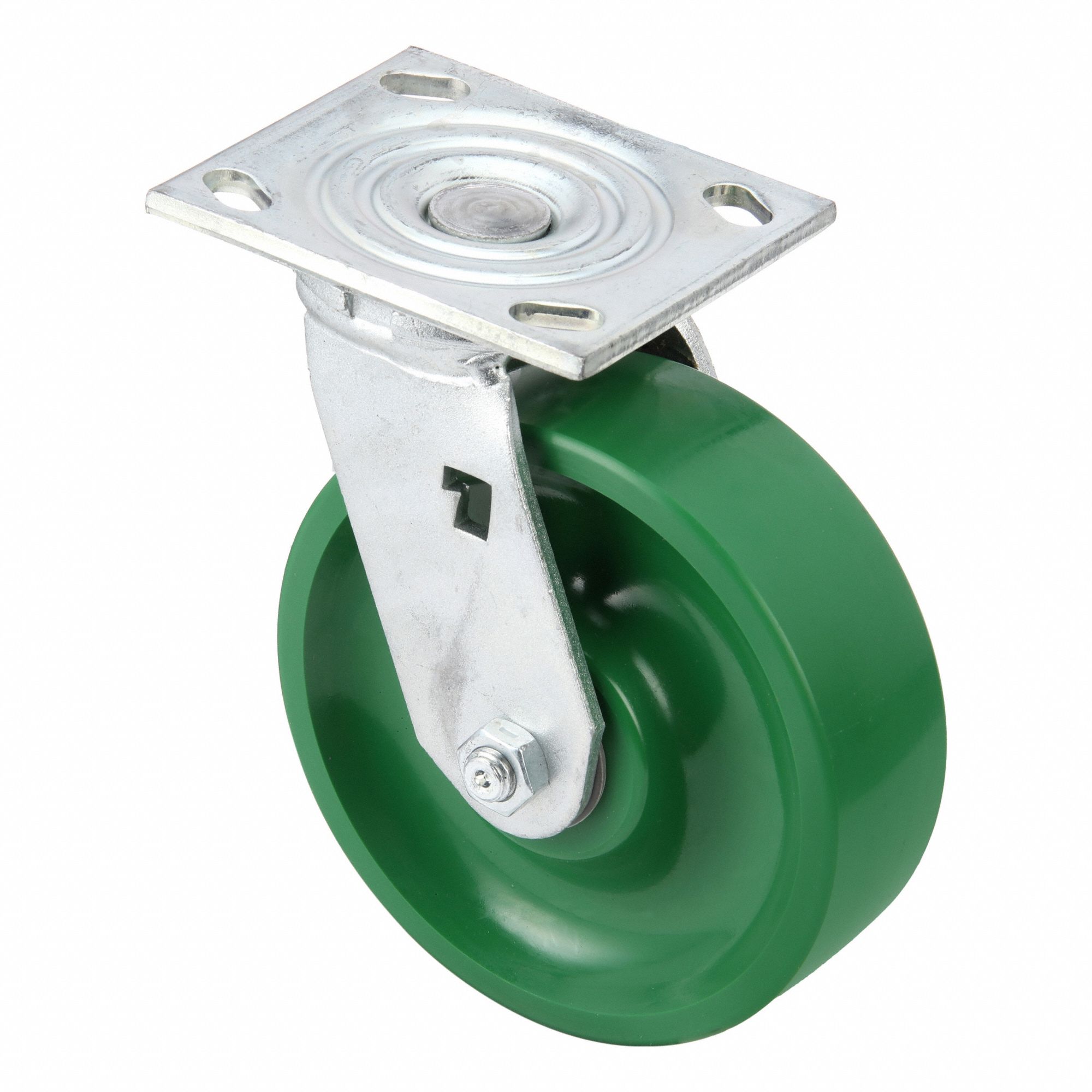 Plate Caster: Swivel, No Brake, Polyurethane, 6 in Wheel Dia, 2 in Wheel Wd, Slot, Rectangle