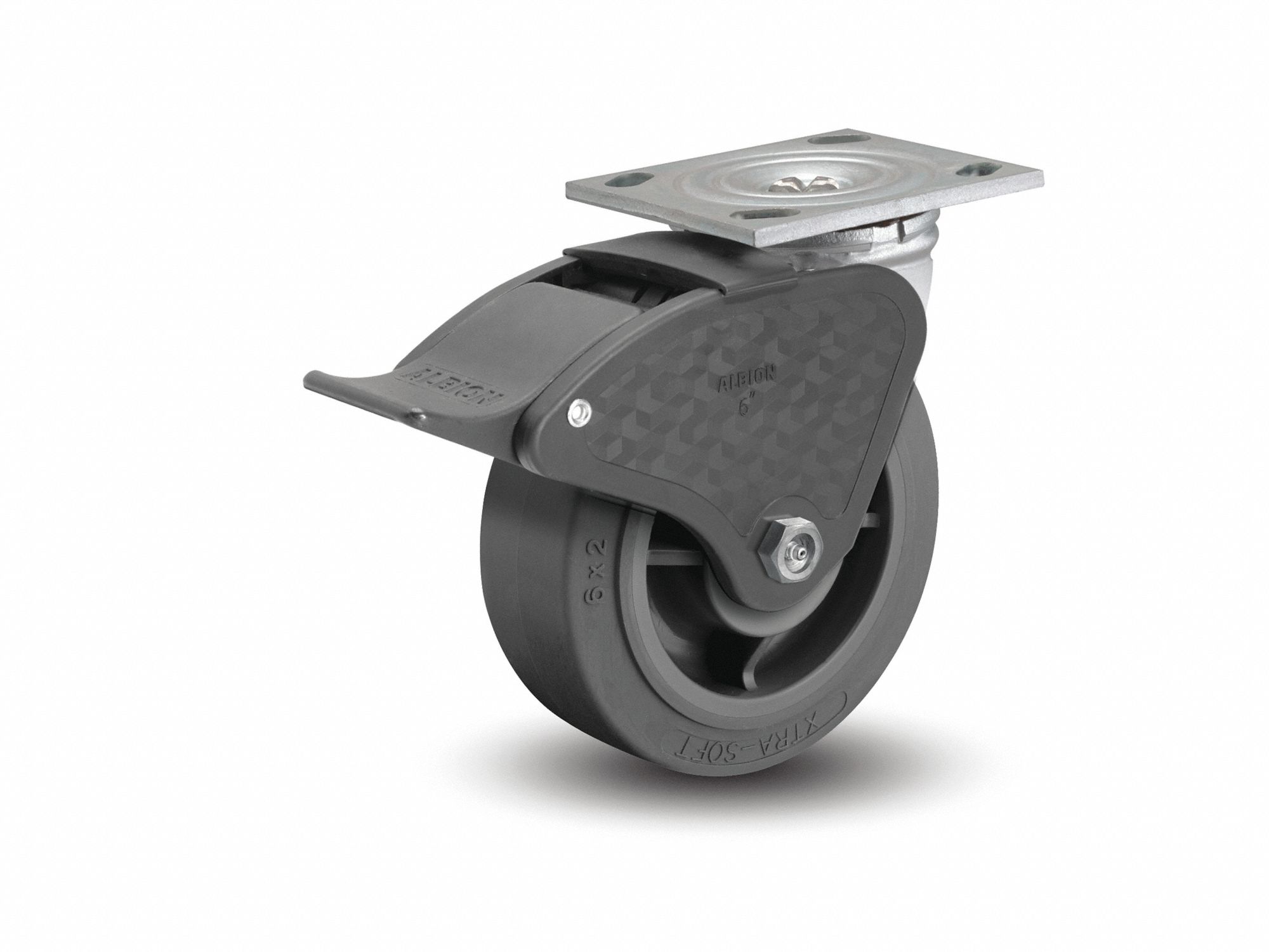 Plate Caster, Swivel, Rubber, 7 1/4"H