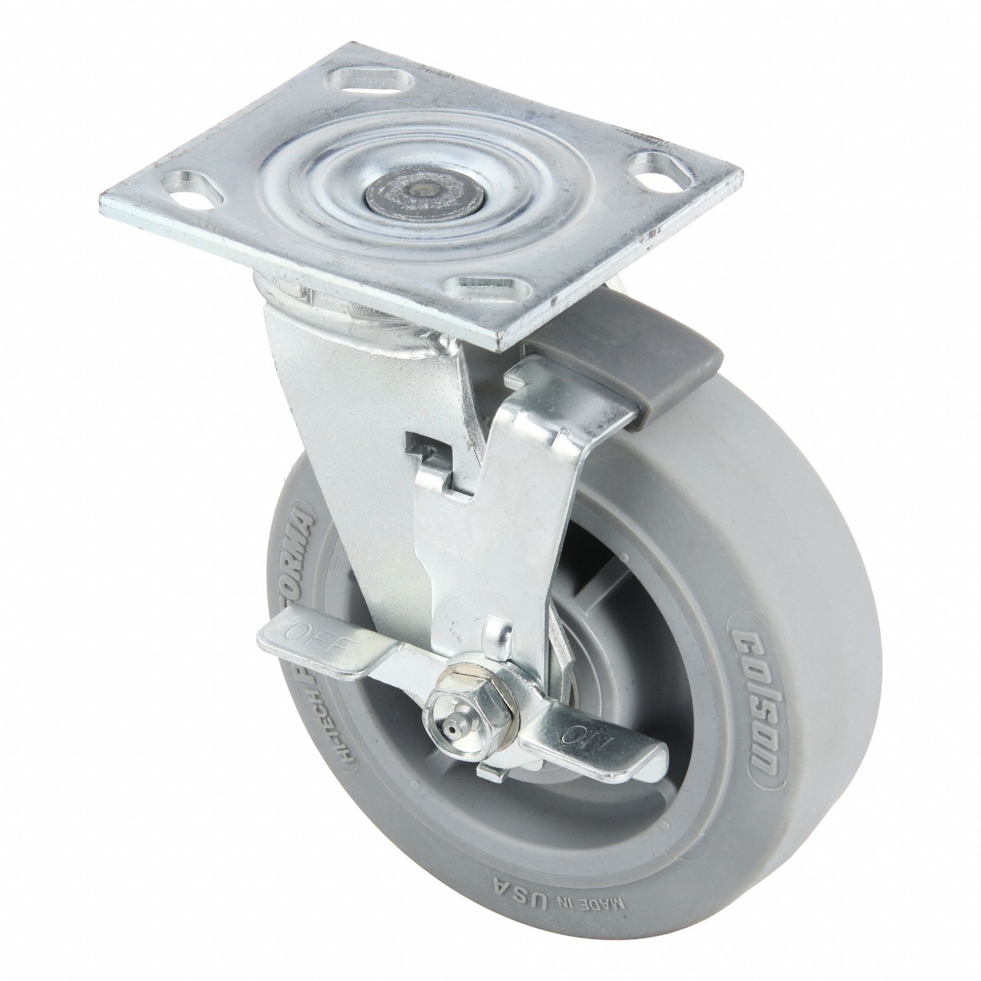 Plate Caster, Swivel, Rubber, 7 1/4"H