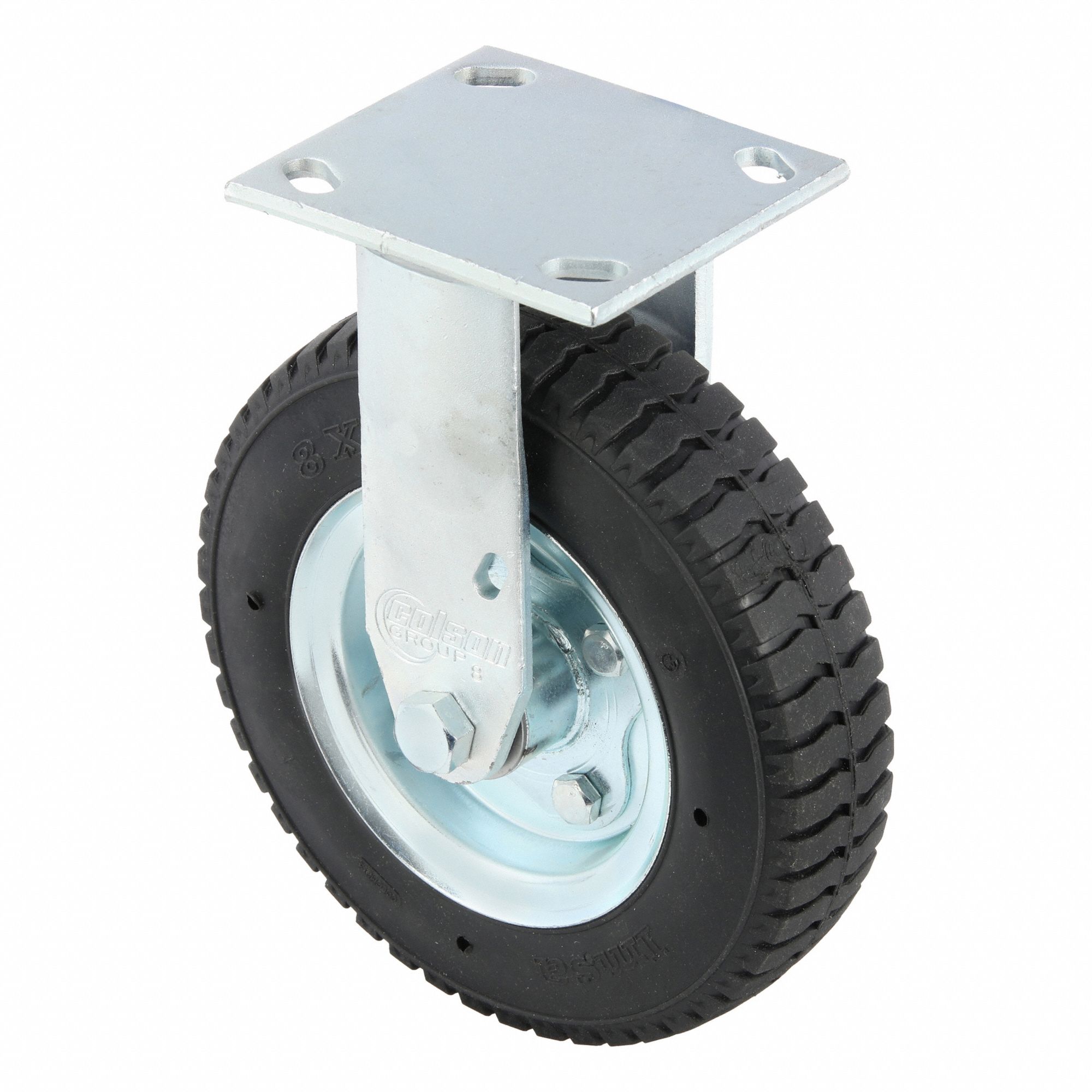 Plate Caster: Rigid, 8 in Wheel Dia., 2 in Wheel Wd, 9 1/2 in Mounting Ht, Slot, Rectangle