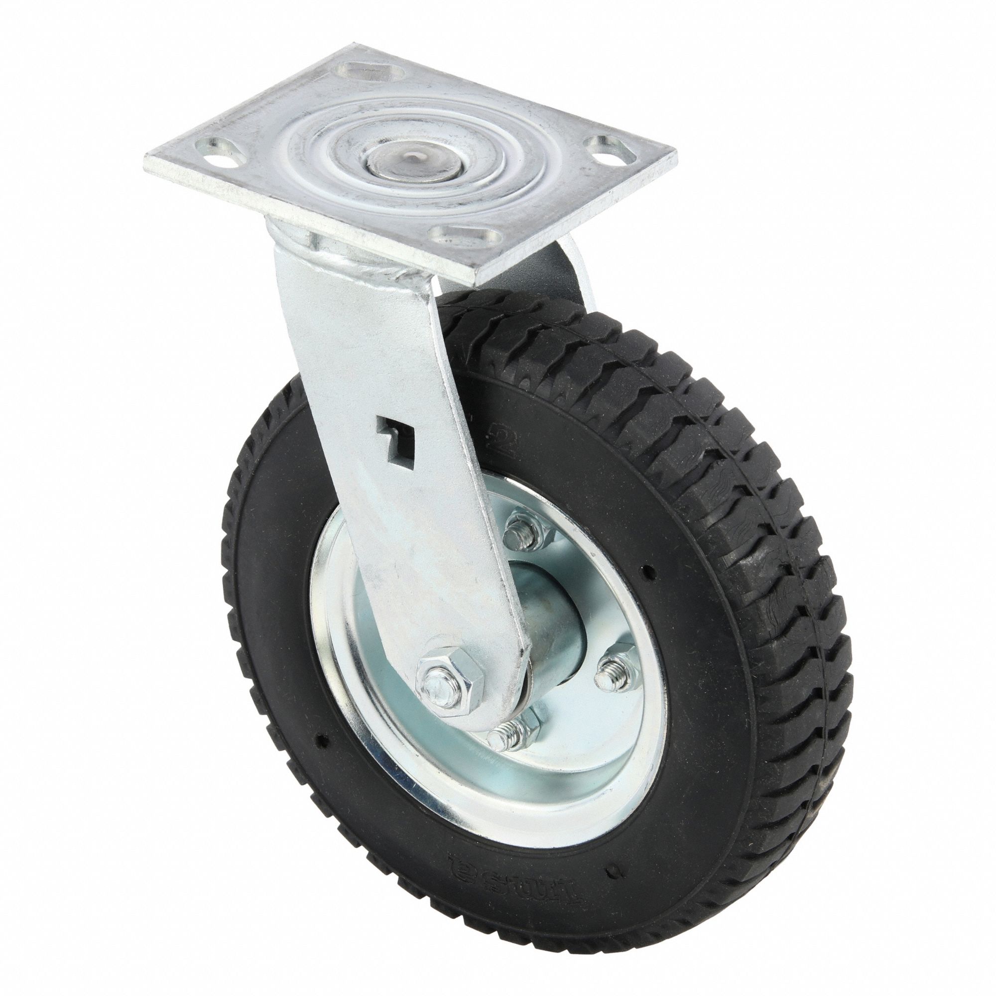 Plate Caster: Swivel, 8 in Wheel Dia., 2 in Wheel Wd, 9 1/2 in Mounting Ht, Slot, Rectangle