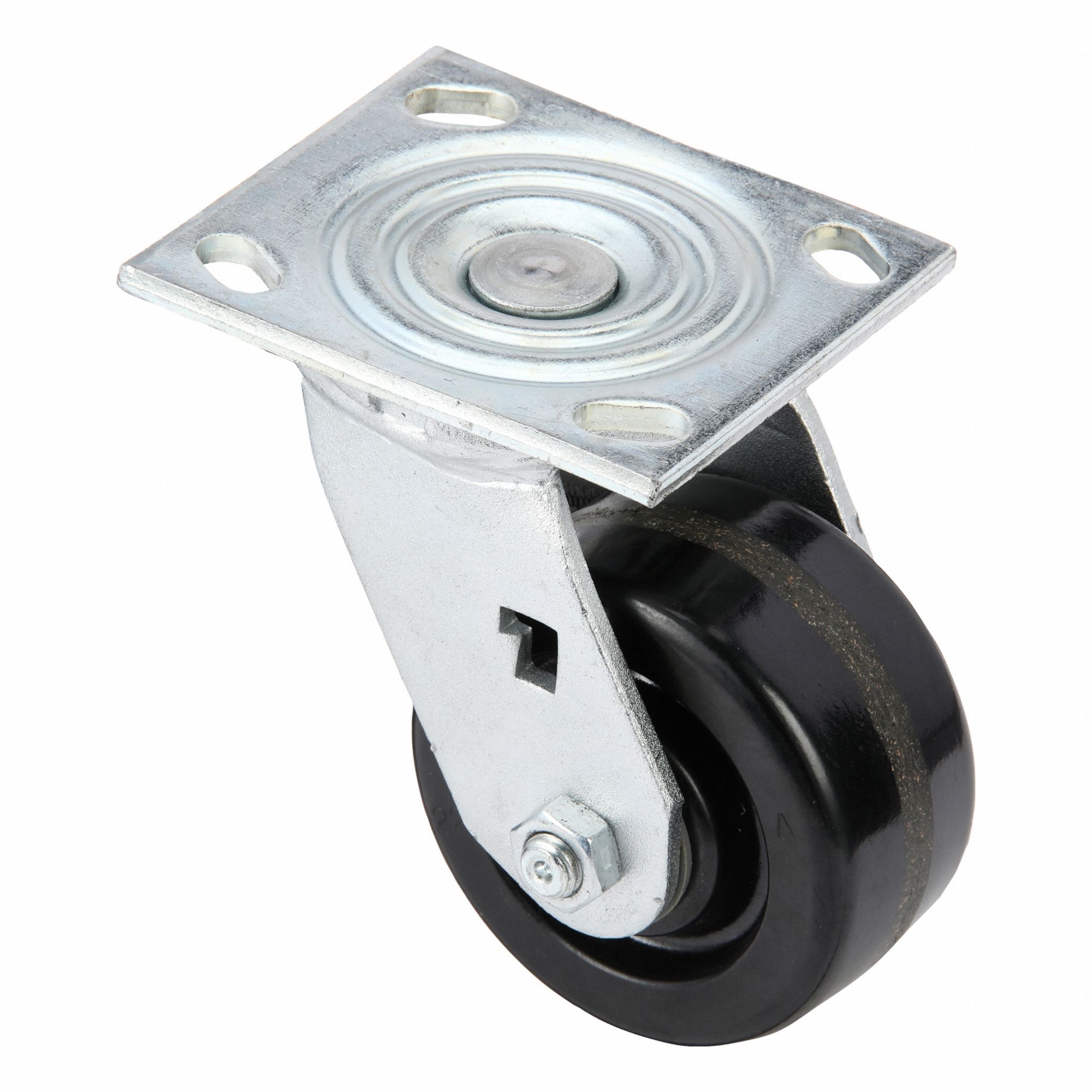 Plate Caster: Swivel, No Brake, Phenolic, 4 in Wheel Dia, 2 in Wheel Wd, 5 5/8 in Mounting Ht