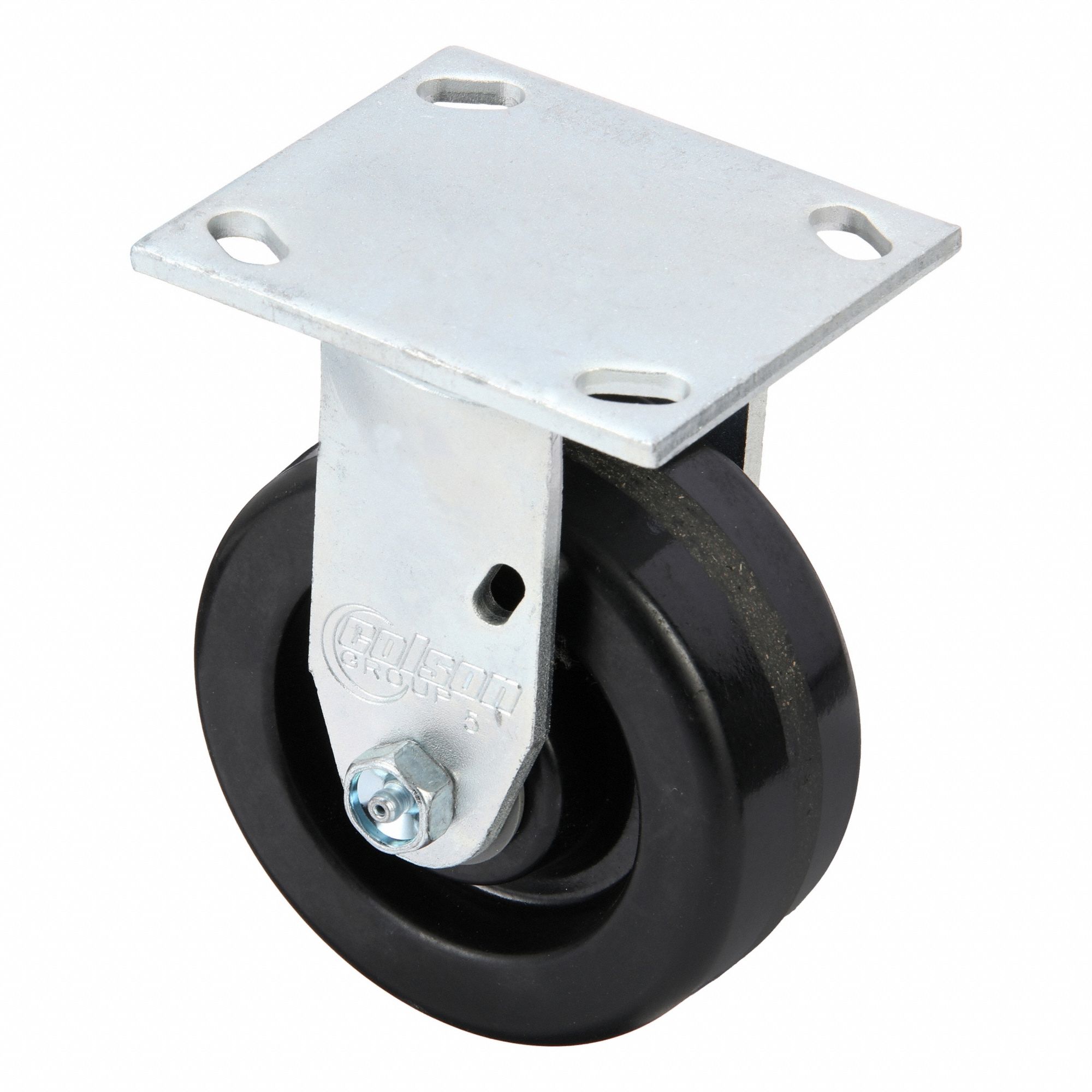 Plate Caster: Rigid, No Brake, Phenolic, 5 in Wheel Dia, 2 in Wheel Wd, 6 1/2 in Mounting Ht